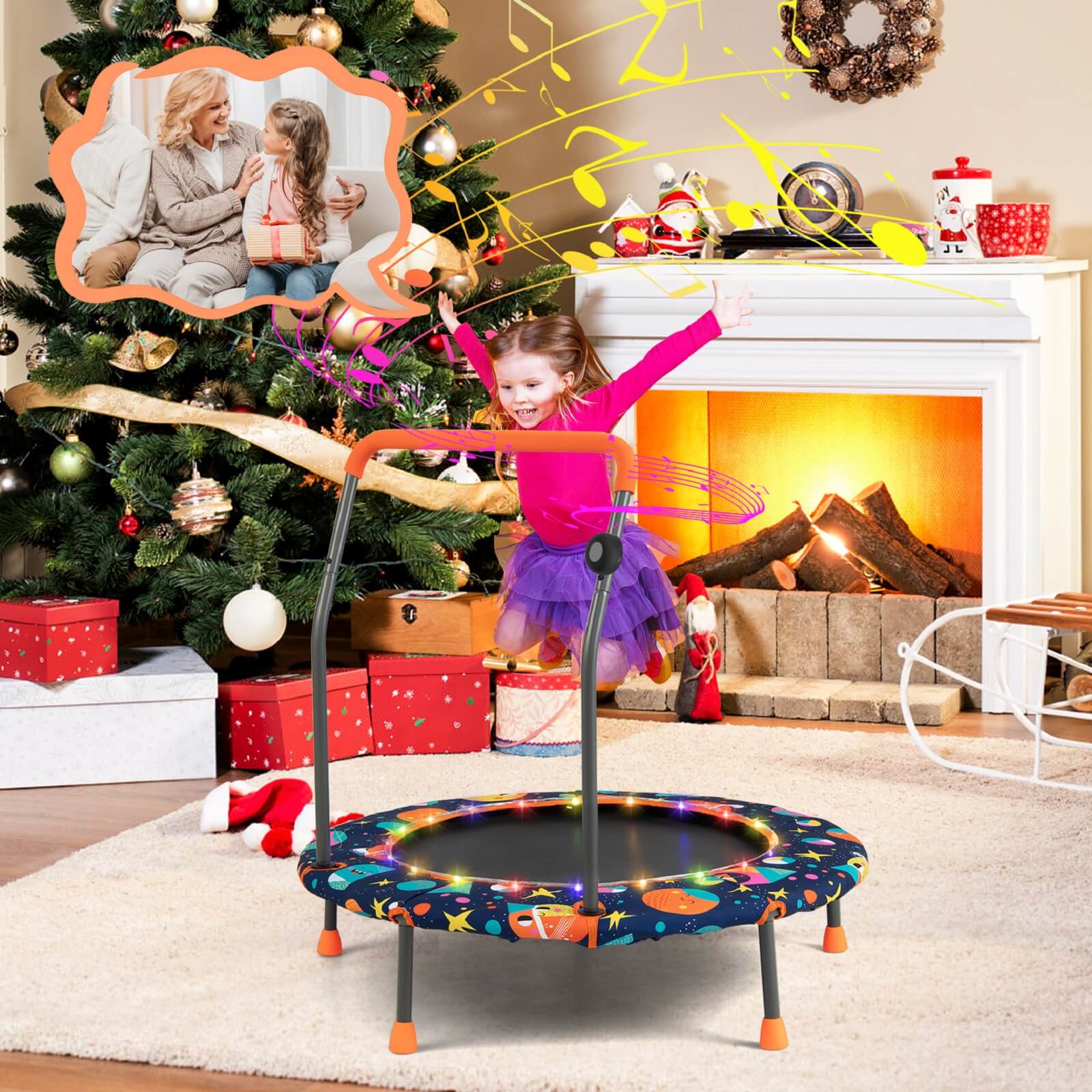36 Inch Mini Trampoline with Colorful LED Lights and Bluetooth Speaker - Image 2
