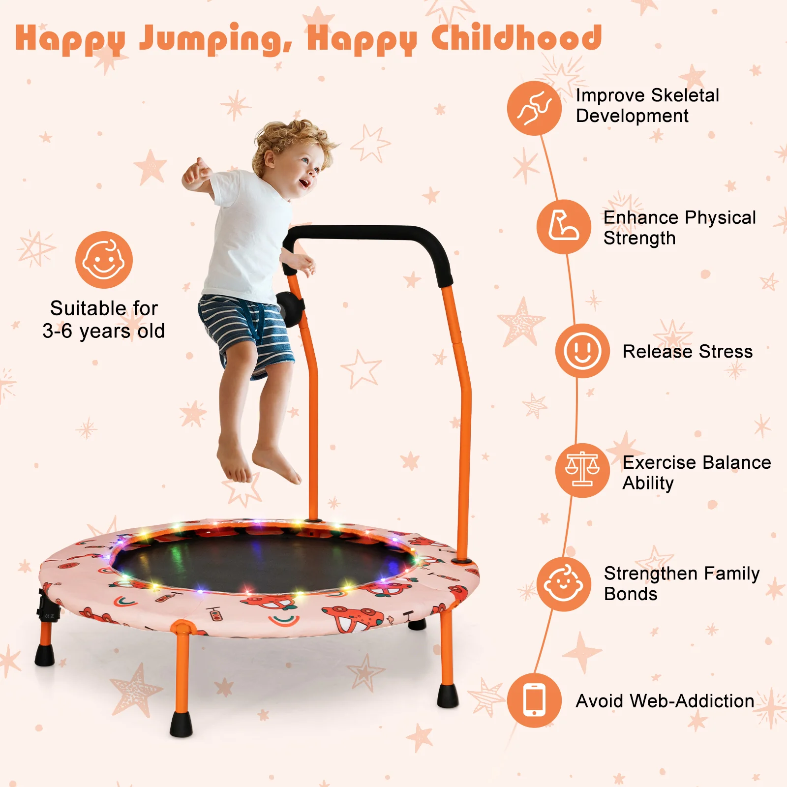 36 Inch Mini Trampoline with Colorful LED Lights and Bluetooth Speaker - Image 23