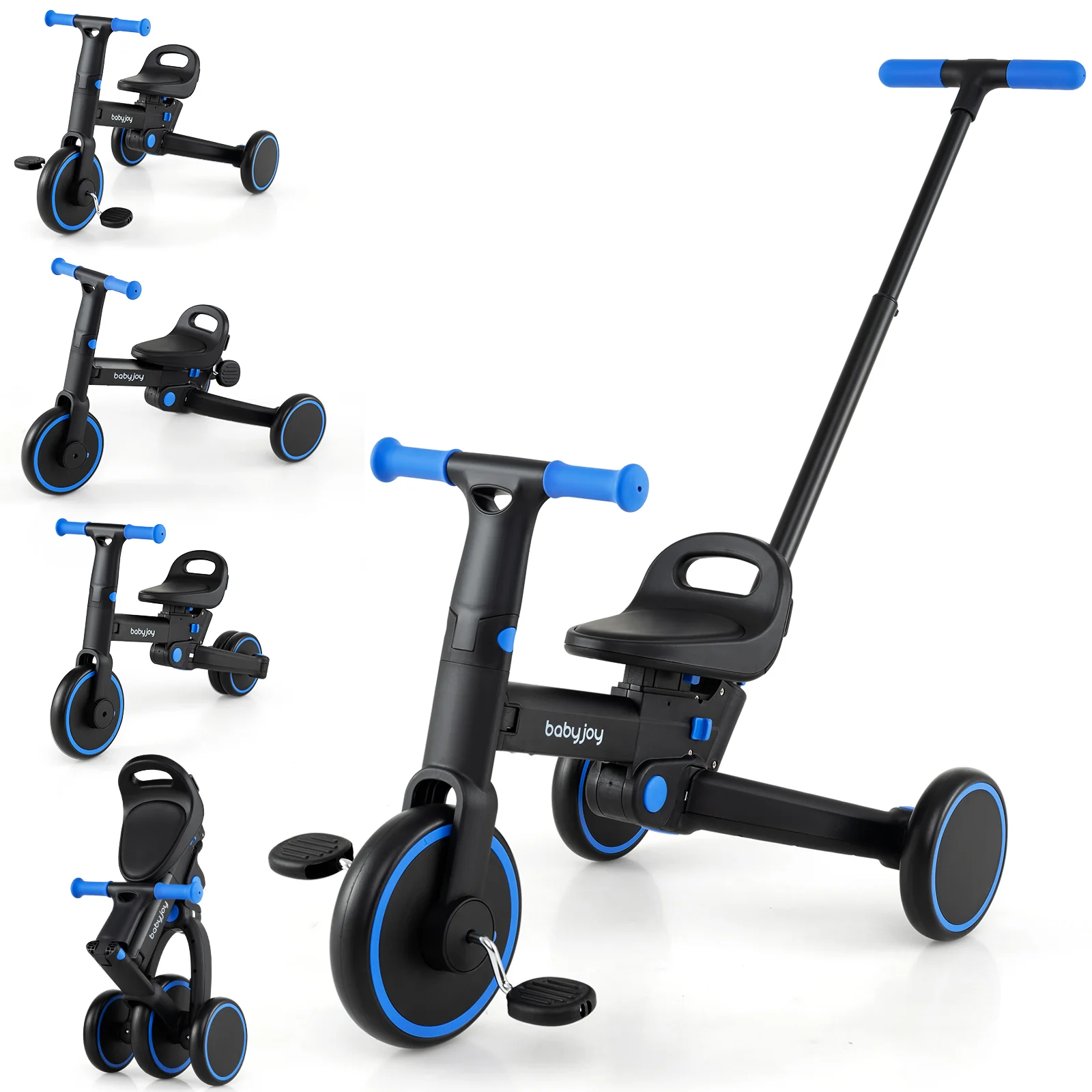 4-in-1 Foldable Toddler Tricycle with Push Handle with Adjustable Seat - Image 4