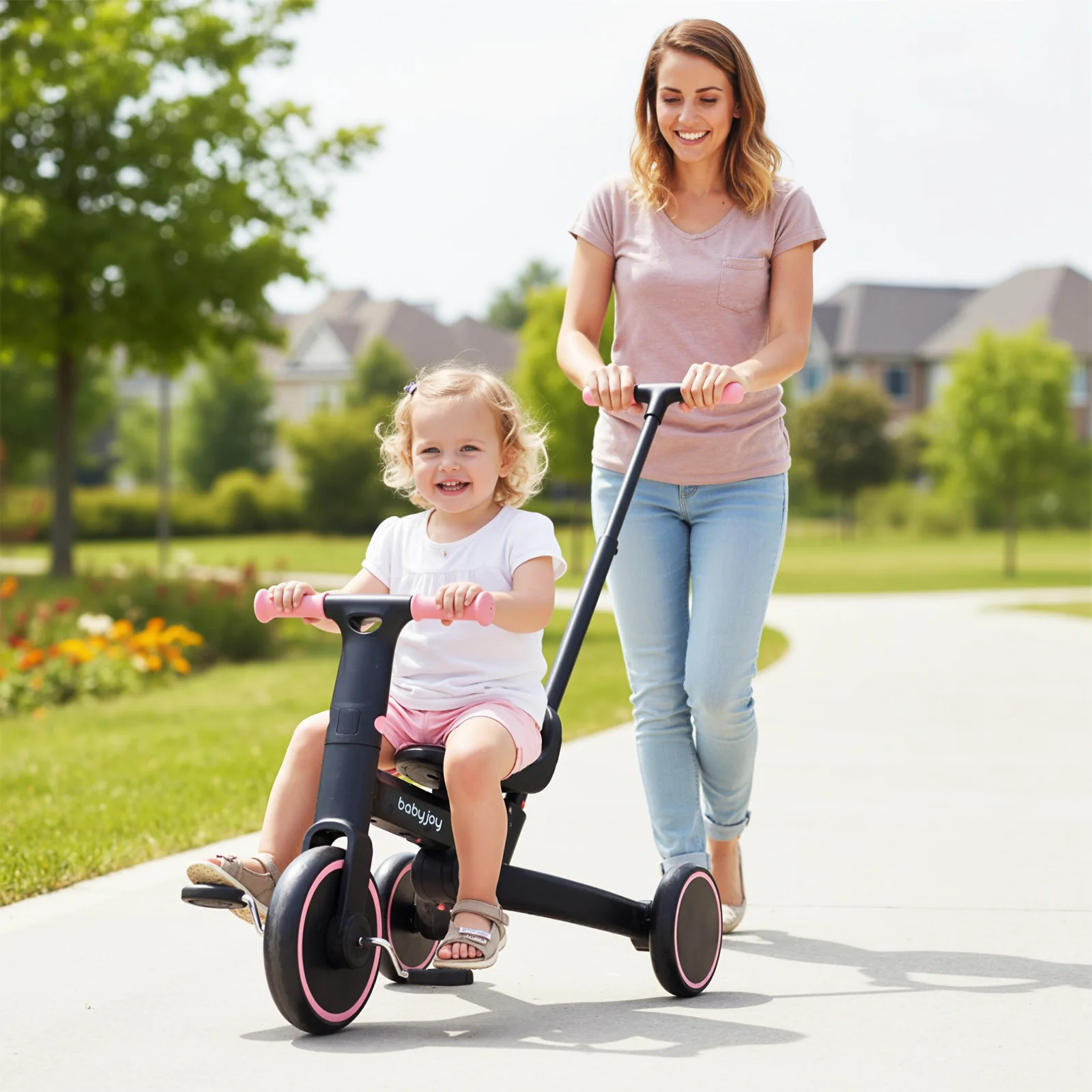 4-in-1 Foldable Toddler Tricycle with Push Handle with Adjustable Seat - Image 9