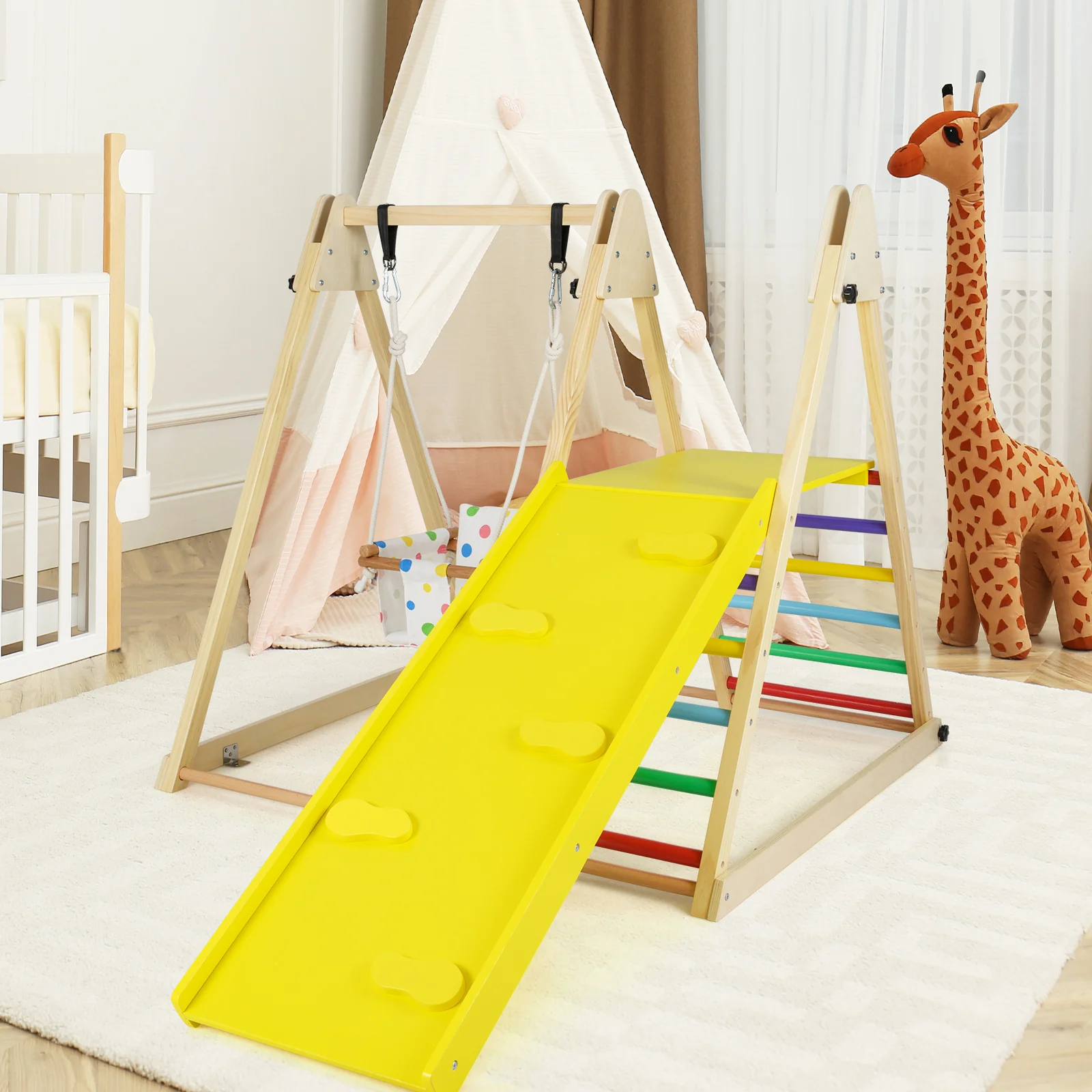 4-in-1 Indoor Jungle Gym with Baby Swing and Climbing Ramp - Image 10