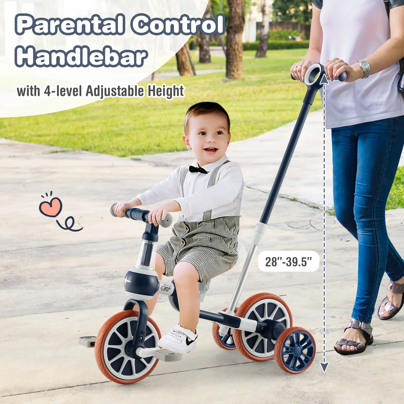 4-in-1 Kids Trike Bike with Adjustable Parent Push Handle and Seat Height - Image 7
