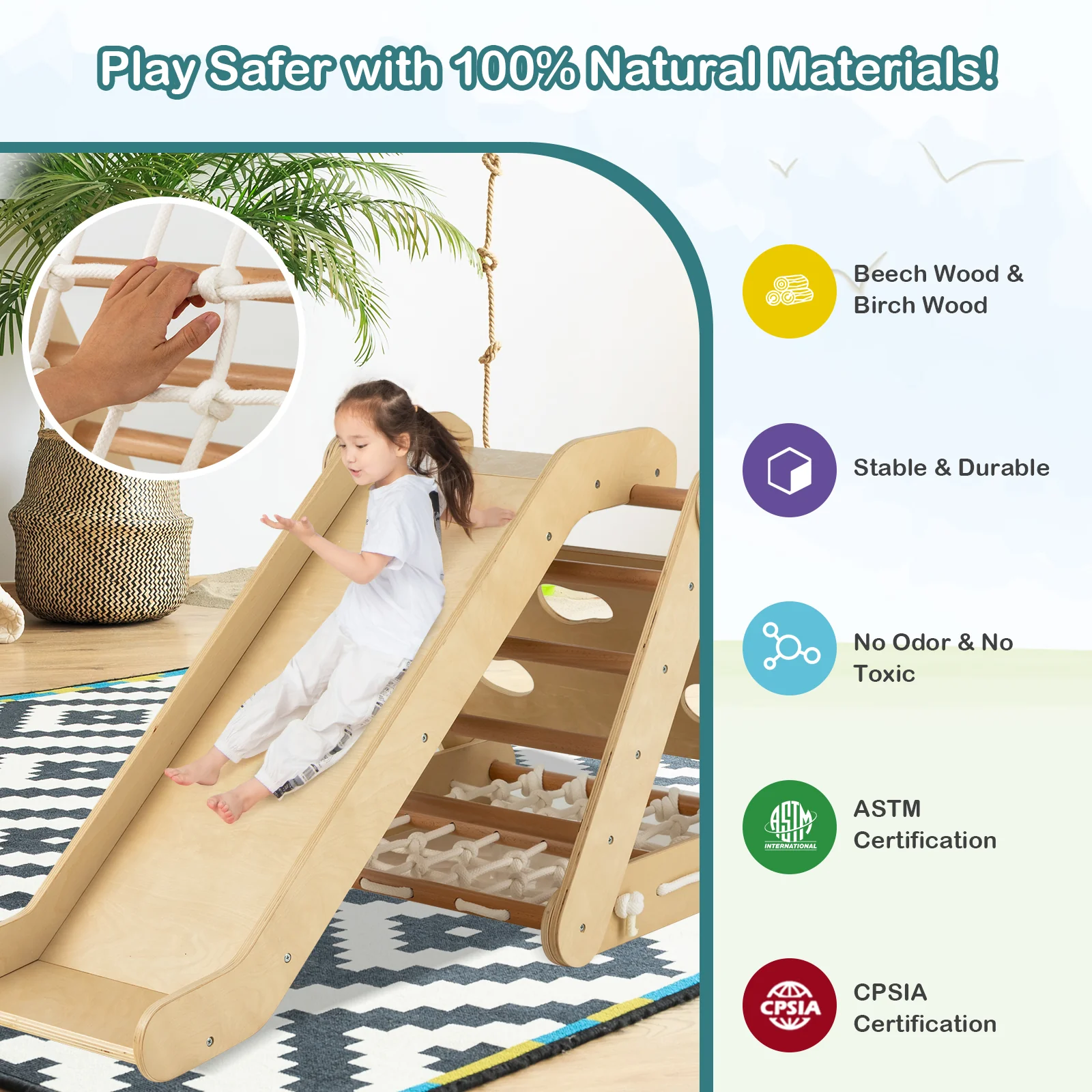 4 in 1 Triangle Climber Toy with Sliding Board and Climbing Net - Image 11