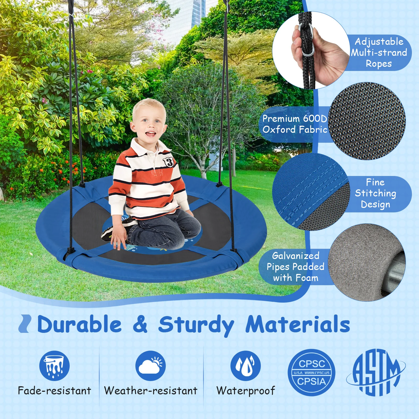 40 Inches Saucer Tree Swing with Adjustable Hanging Ropes and 900D Oxford Fabric - Image 16