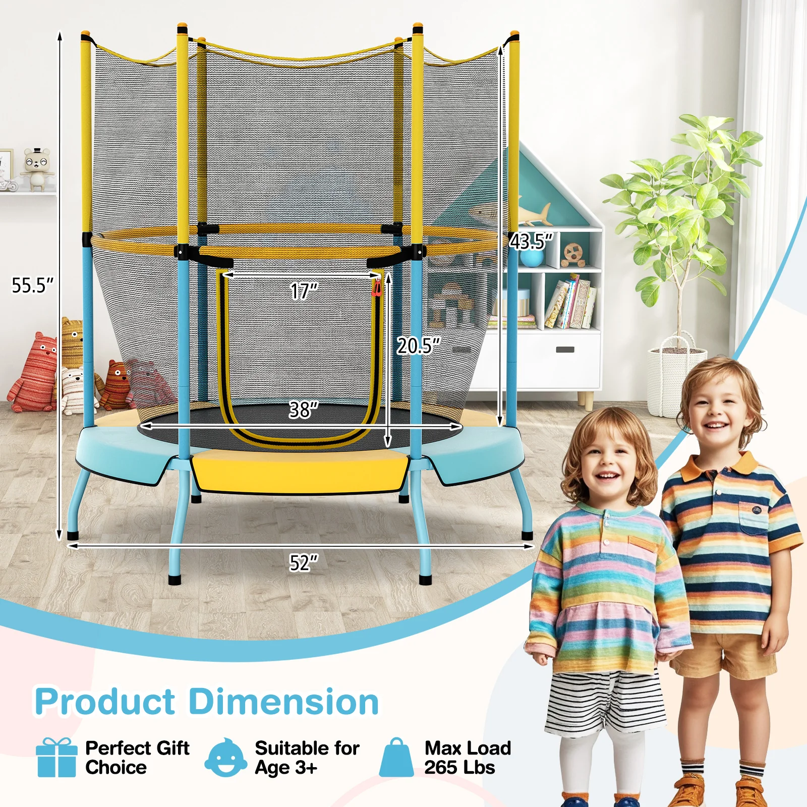 48 Inch Toddler Trampoline with Safety Enclosure Net - Image 11