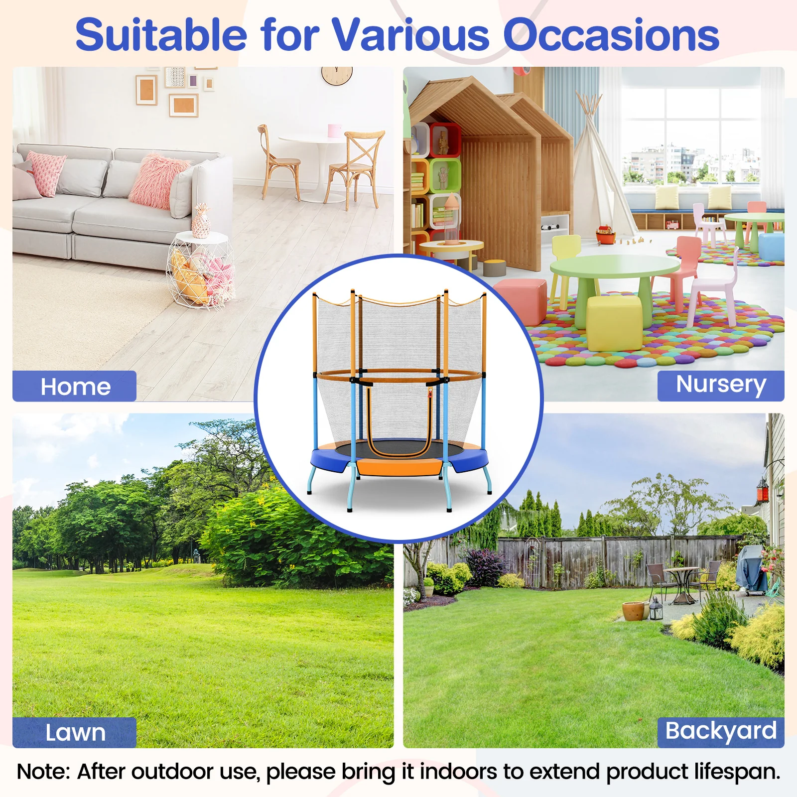 48 Inch Toddler Trampoline with Safety Enclosure Net - Image 5