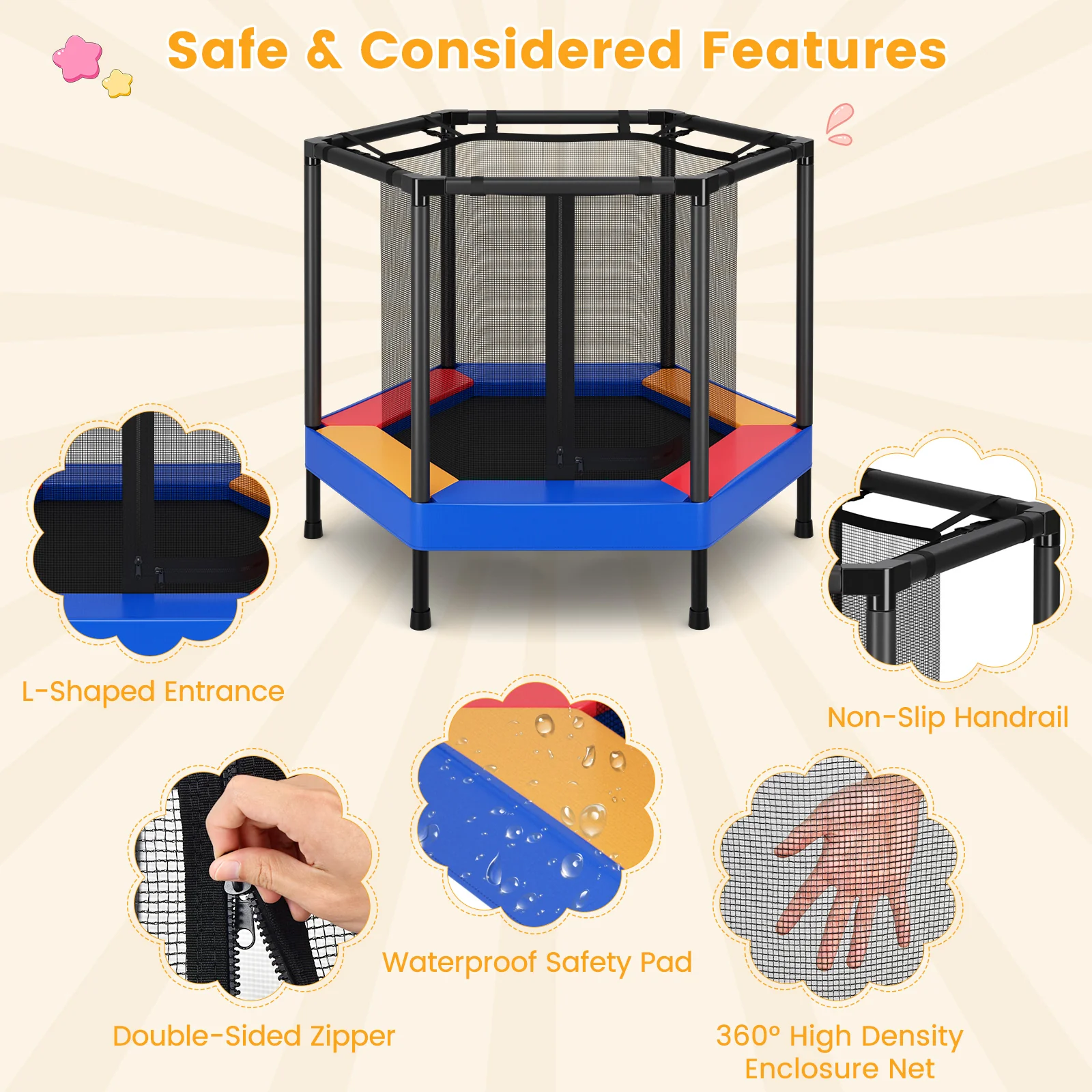 48 Inches Hexagonal Kids Trampoline With Foam Padded Handrails - Image 7