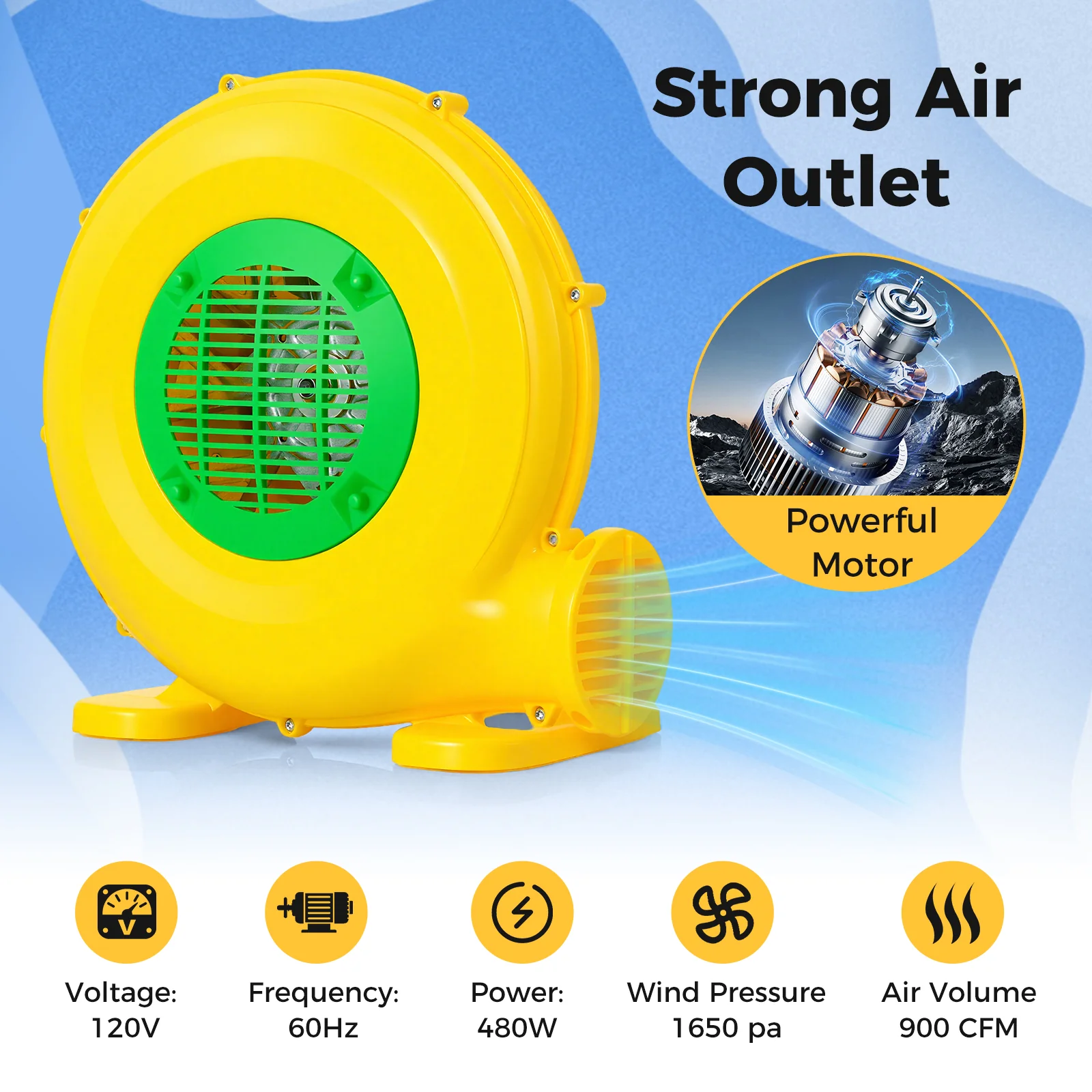 480W Bounce House Blower with Handle and Ground Stakes - Image 7