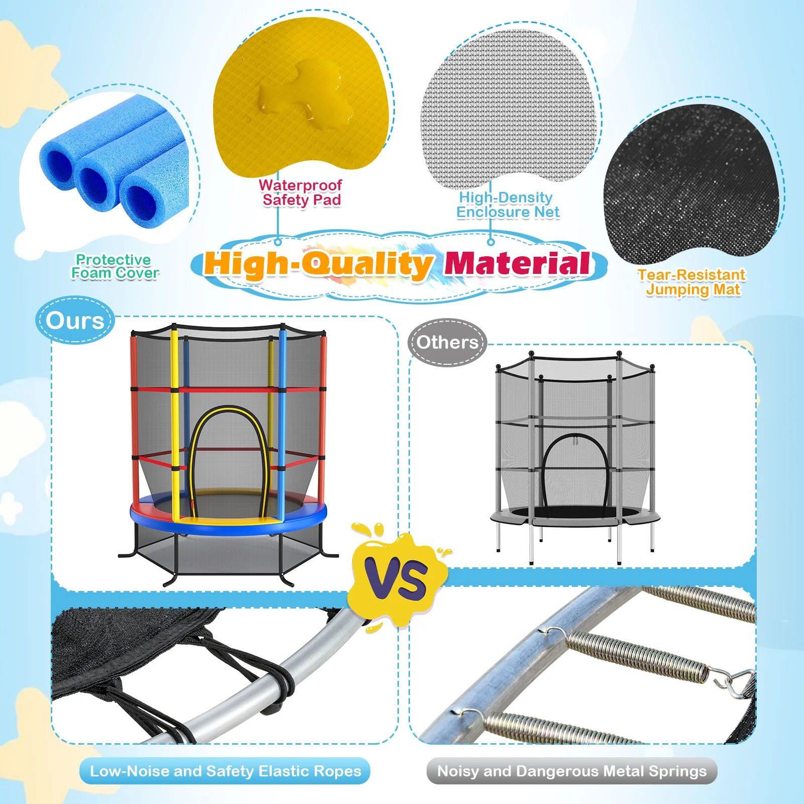 55 Inch Kids Recreational Trampoline Bouncing Jumping Mat with Enclosure Net - Image 20