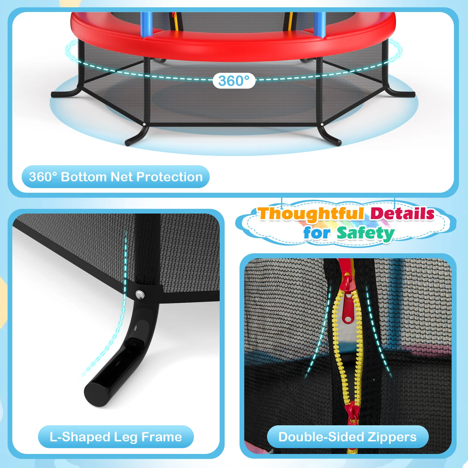 55 Inch Kids Recreational Trampoline Bouncing Jumping Mat with Enclosure Net - Image 7