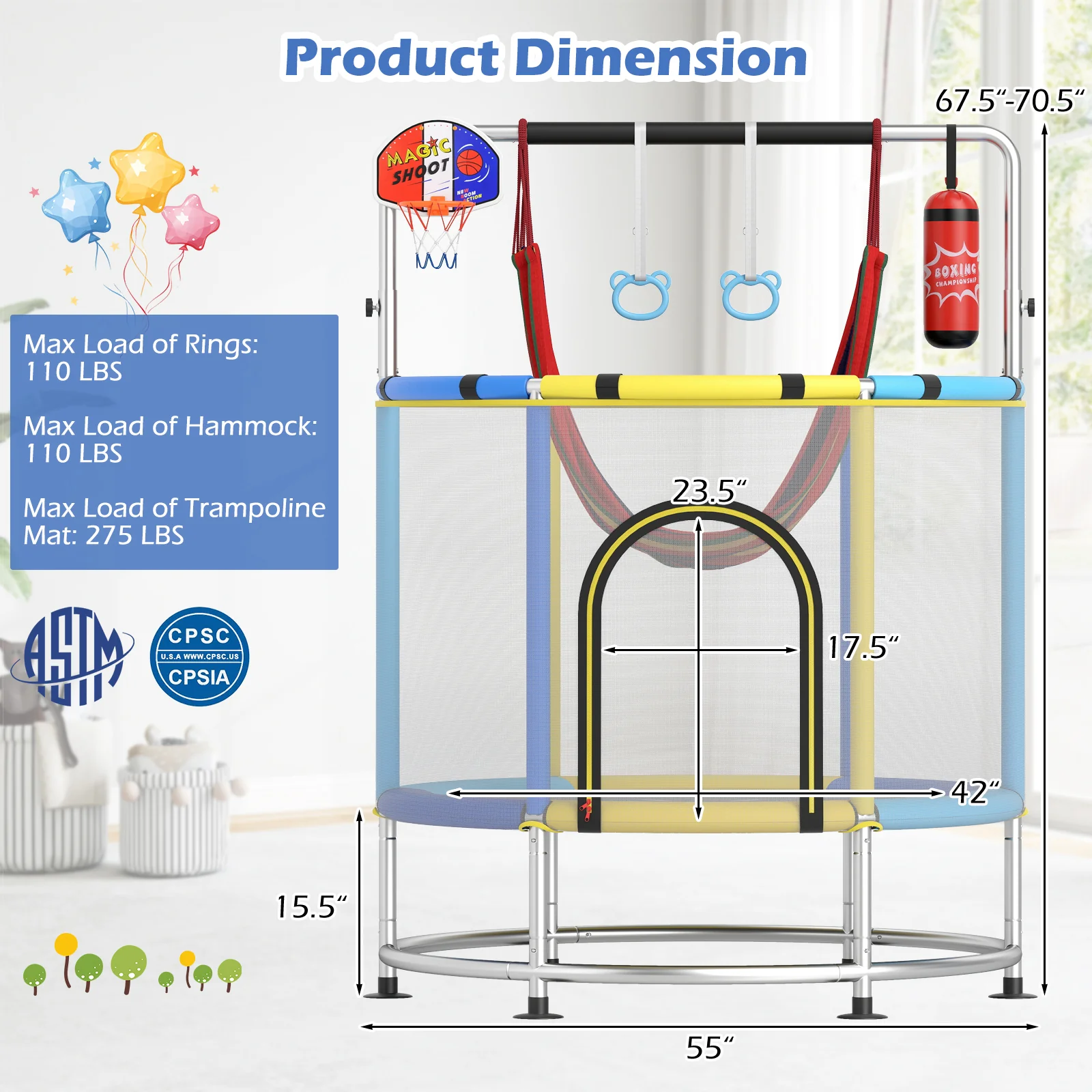 55" Kids Trampoline Gift for for 3-6 Years Old Boys and Girls - Image 11