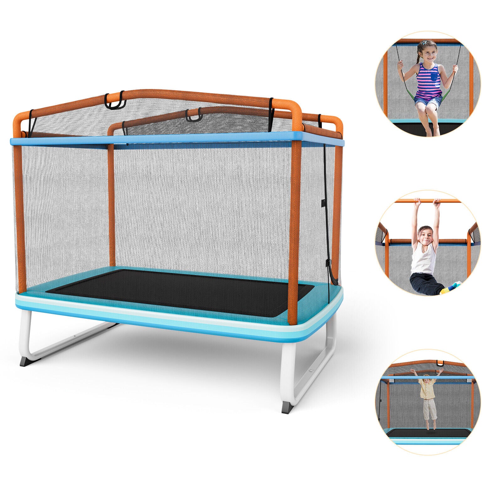 6 Feet Rectangle Trampoline with Swing Horizontal Bar and Safety Net - Image 3