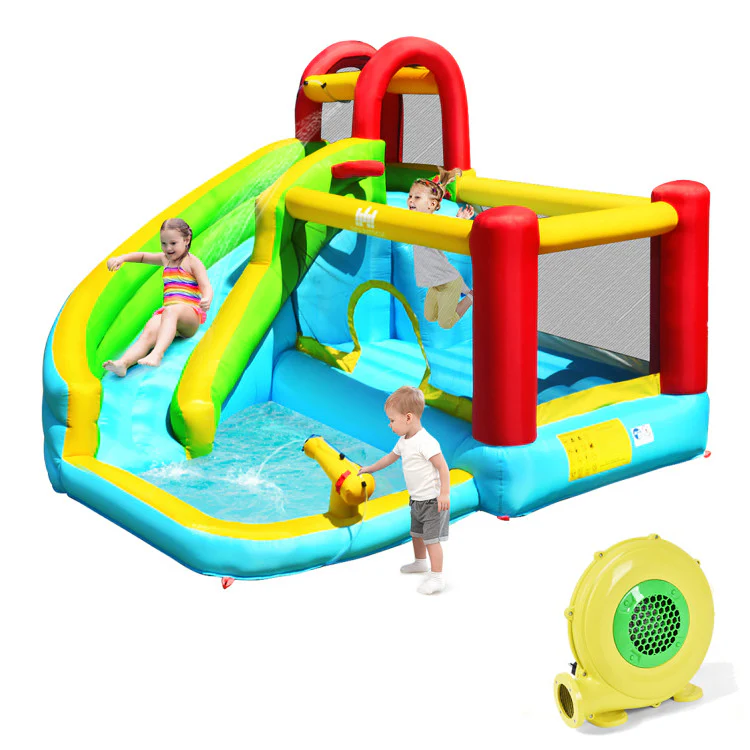 6-in-1 Inflatable Bounce House with Climbing Wall and Basketball Hoop with Blower - Image 3