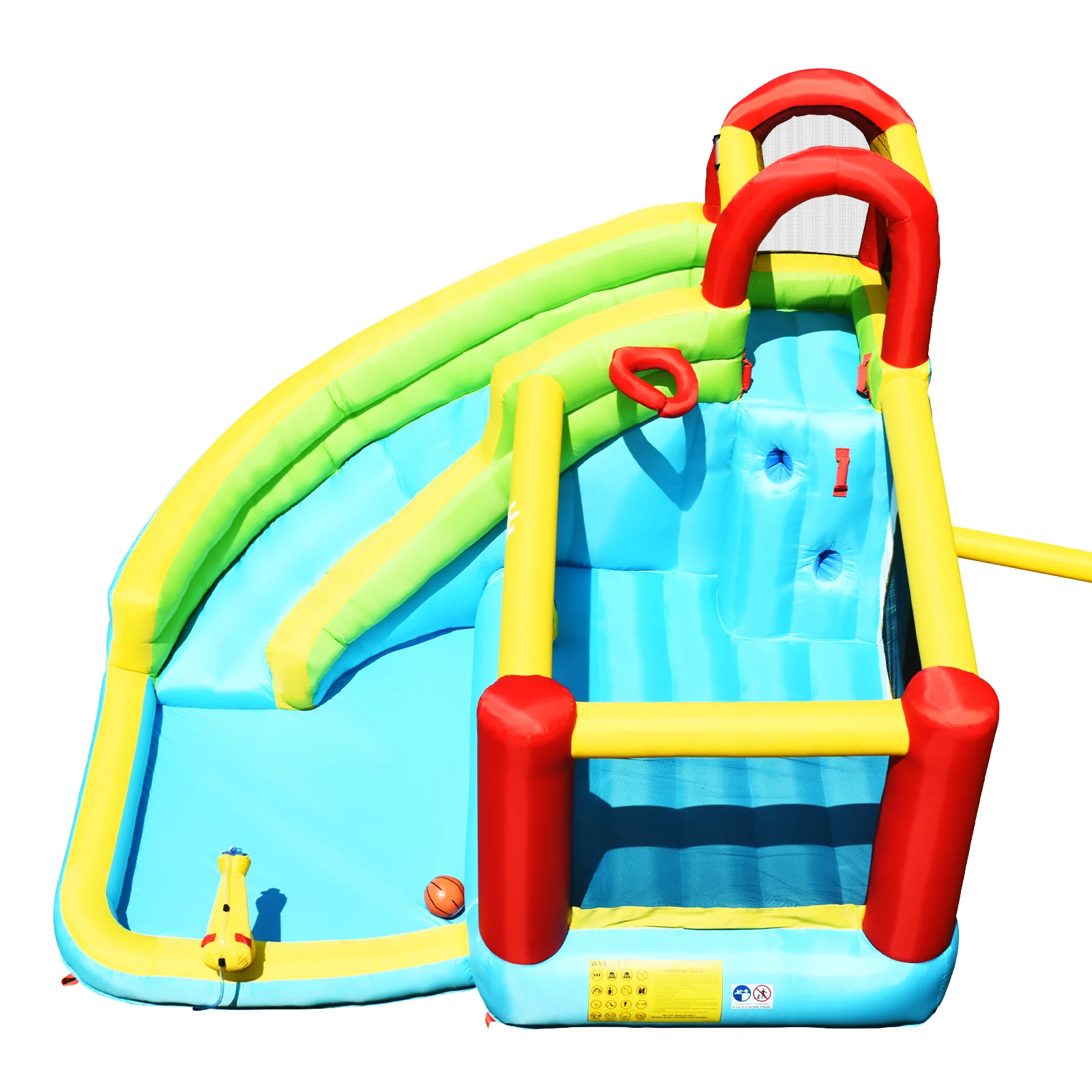 6-in-1 Inflatable Bounce House with Climbing Wall and Basketball Hoop with Blower - Image 4