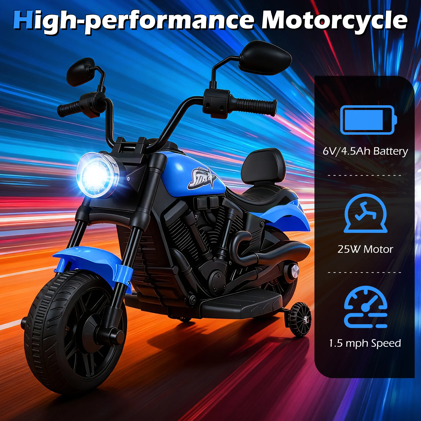 6V Kids Motorcycle with Headlight and Music and Training Wheels - Image 32