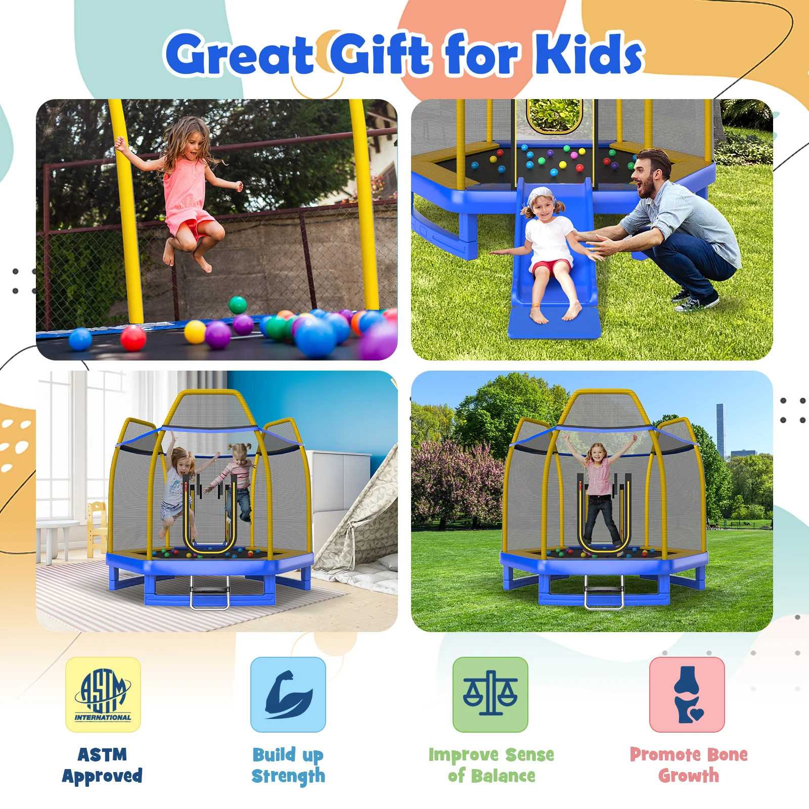 7 Feet Trampoline with Ladder and Slide for Indoor and Outdoor - Image 8
