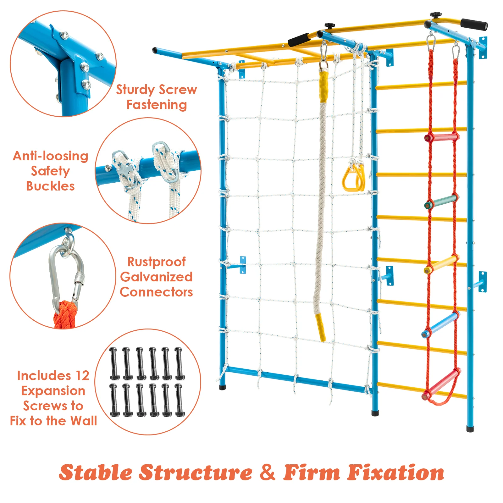 7-in-1 Swedish Ladder with Folding Gymnastics Mat for Solid Wall for Kids - Image 7