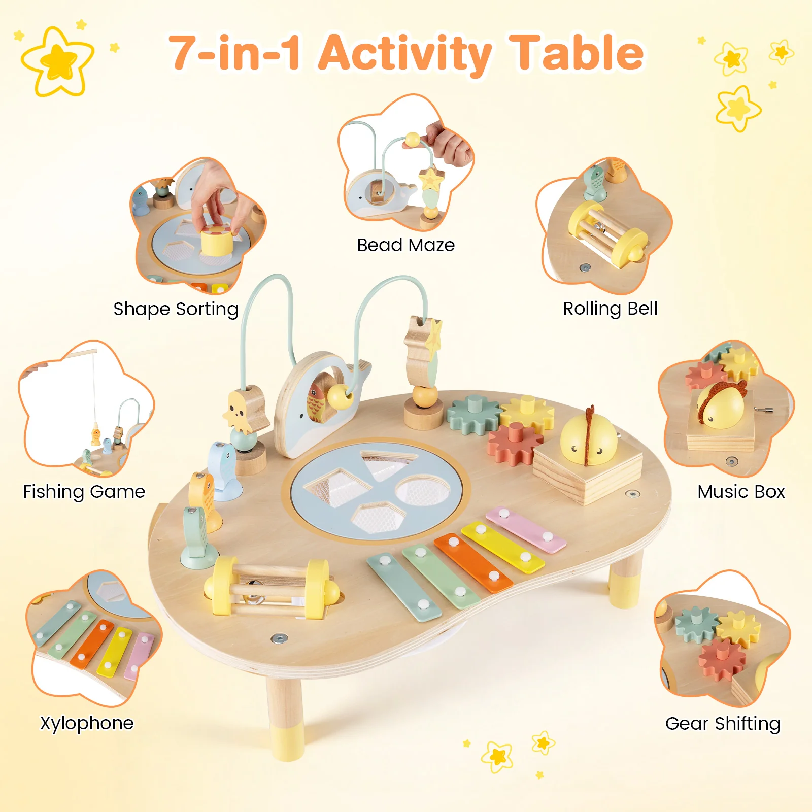 7-in-1 Toddler Activity Table Montessori Sensory Toy for 12 Month+ Wooden Musical Play Table - Image 6
