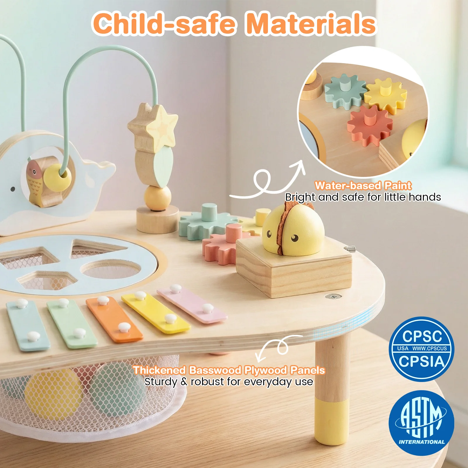7-in-1 Toddler Activity Table Montessori Sensory Toy for 12 Month+ Wooden Musical Play Table - Image 7