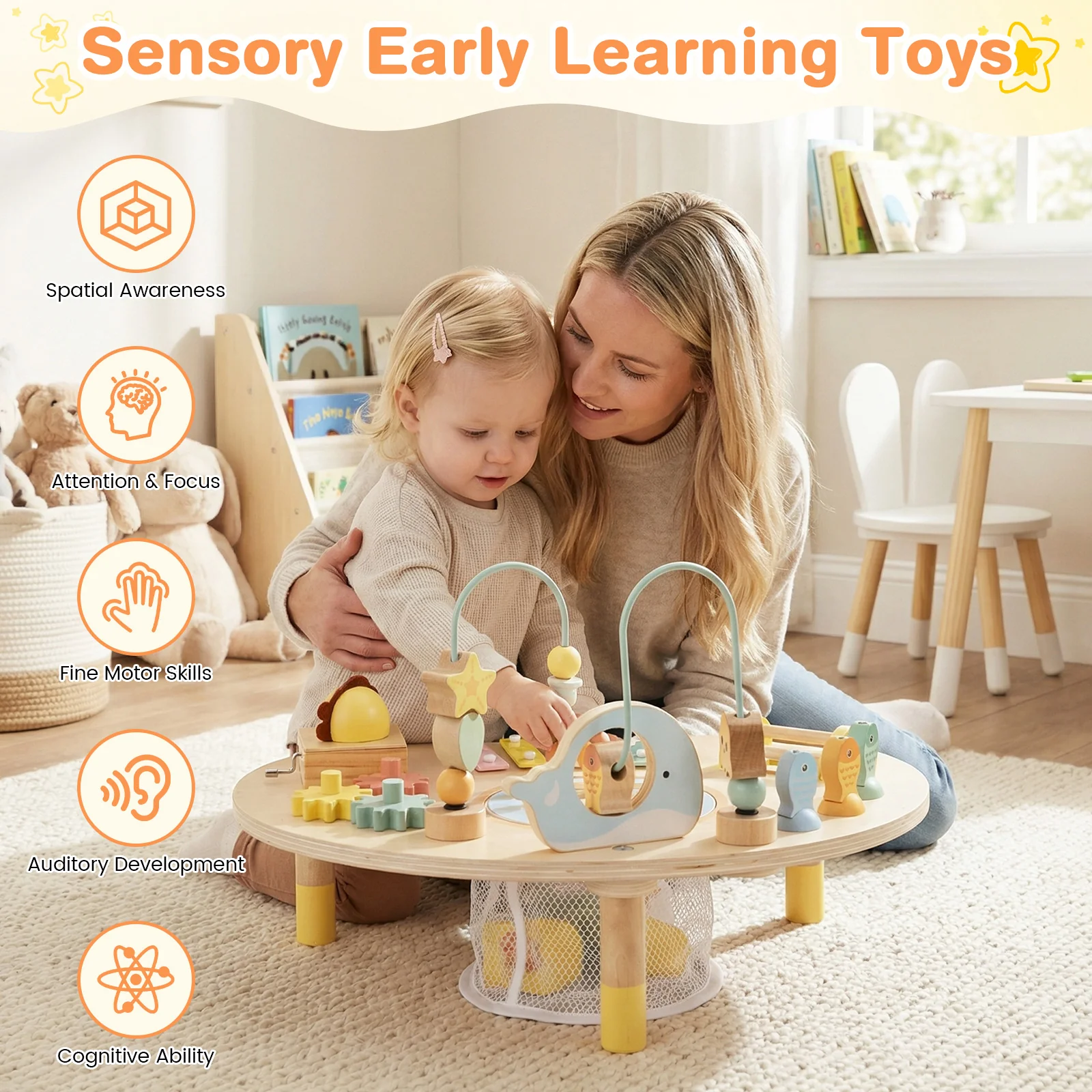 7-in-1 Toddler Activity Table Montessori Sensory Toy for 12 Month+ Wooden Musical Play Table - Image 8