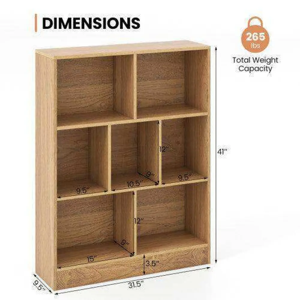 7-Section Freestanding Bookshelf for Kids Room Classroom Daycare Nursery-Natural - Image 5