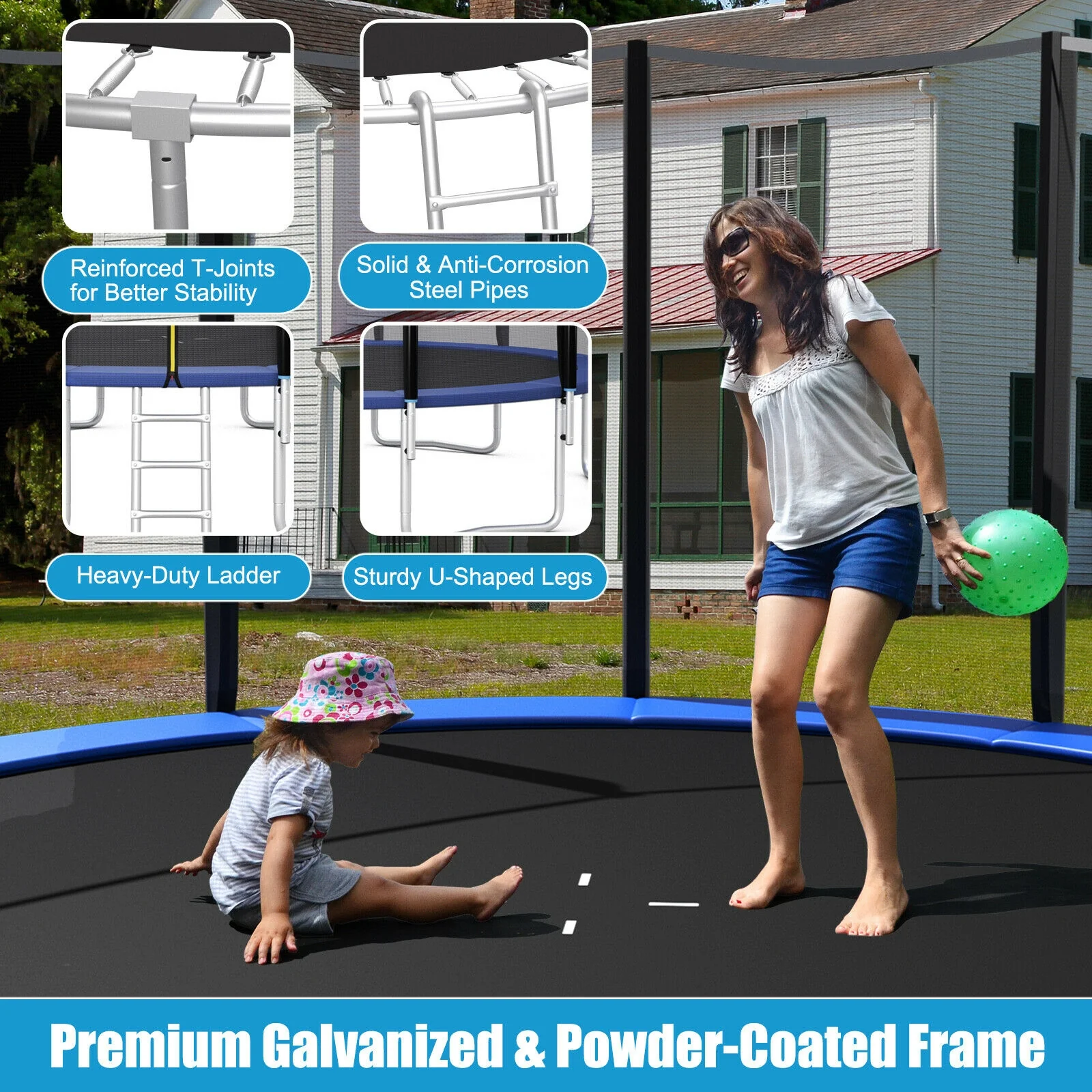 8/10/12/14/15/16 Feet Outdoor Trampoline Bounce Combo with Safety Closure Net Ladder - Image 24