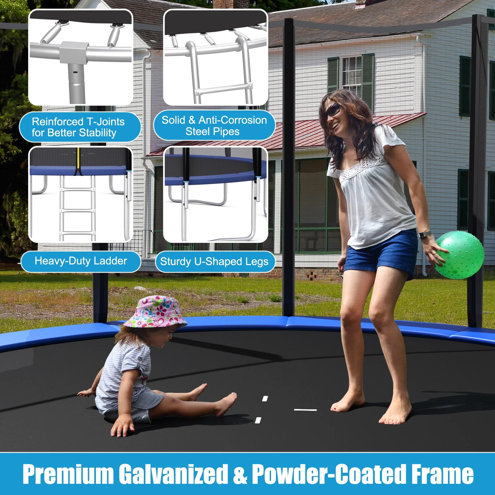 8/10/12/14/15/16 Feet Outdoor Trampoline Bounce Combo with Safety Closure Net Ladder - Image 43