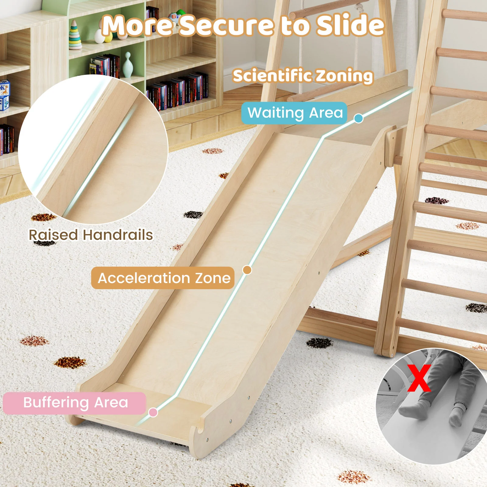 8-in-1 Jungle Gym Wooden Montessori Climber Playset with Slide and Monkey Bar for Kids 3-5 Years Old-Natural - Image 7
