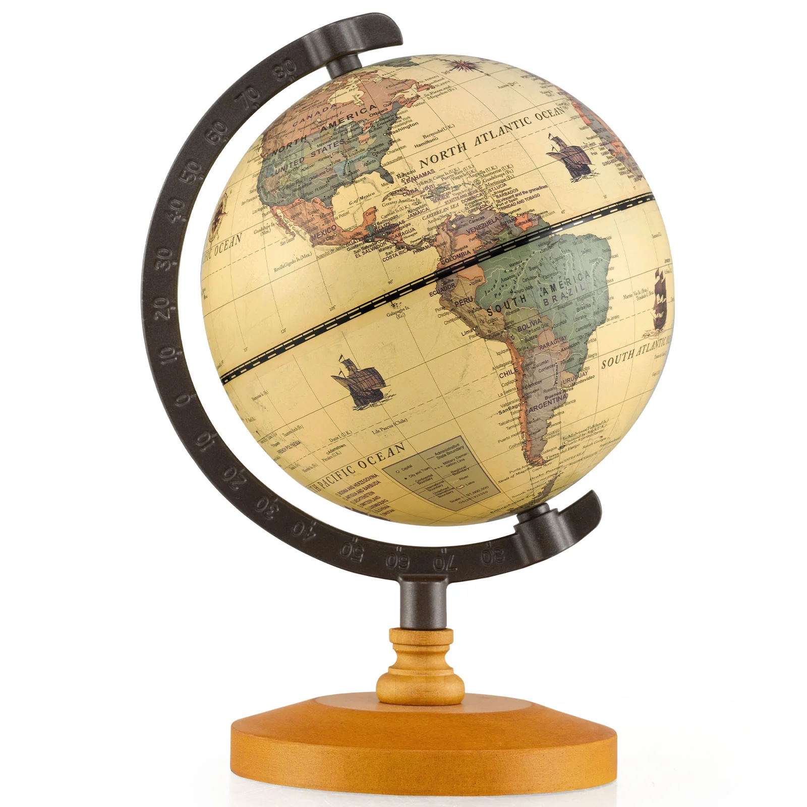 Antique Globe Dia 5.5 Inch Mini Rotating World Globe with Wooden Base-Brozen - Image 3
