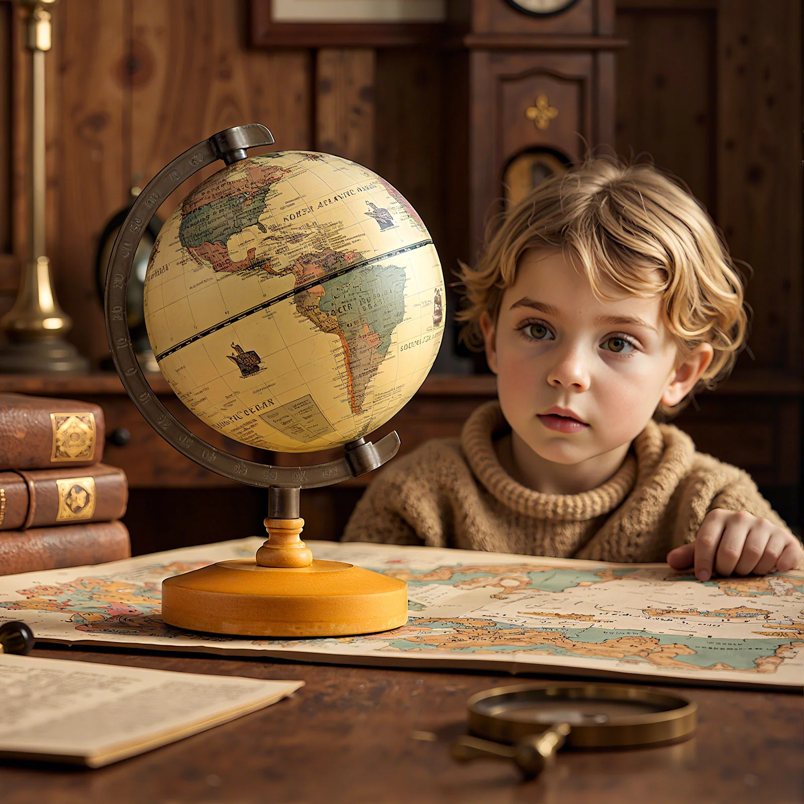 Antique Globe Dia 5.5 Inch Mini Rotating World Globe with Wooden Base-Brozen - Image 5