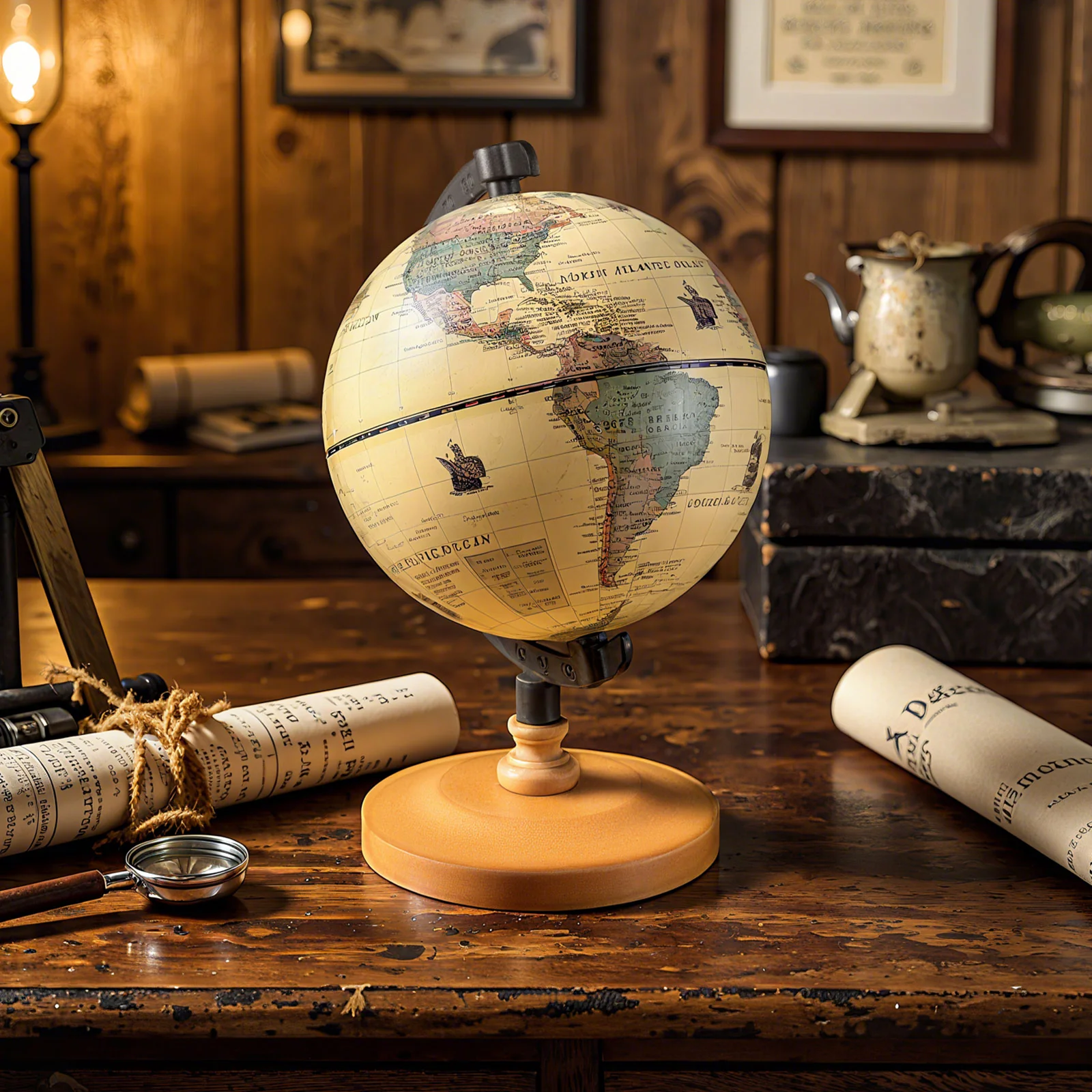 Antique Globe Dia 5.5 Inch Mini Rotating World Globe with Wooden Base-Brozen - Image 6