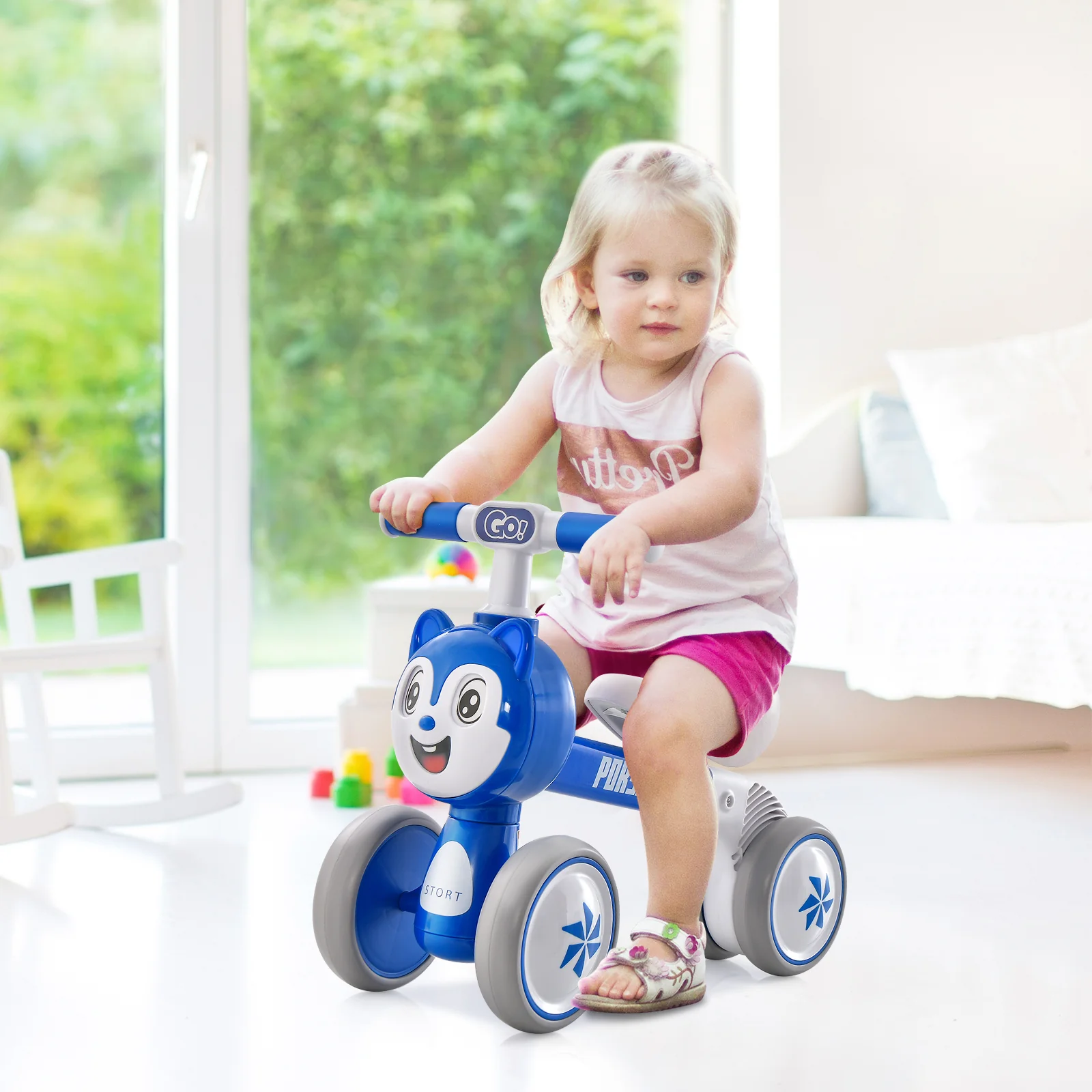 Baby Balance Bike No Pedal Lightweight Infant 4 Wheels Baby Bicycle-Blue - Image 6