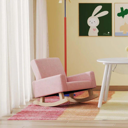Children’s Room Furniture Bundle: Twin Pink Bed  Blue & Pink Rocking Chairs  Storage End Table - Image 5