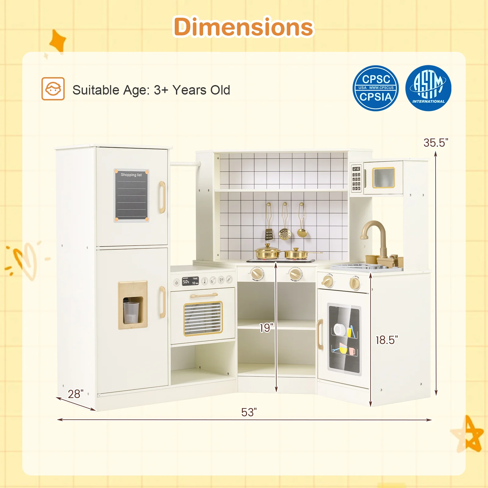 Corner Kids Play Kitchen with Stoves with Lights and Sounds-Beige - Image 4