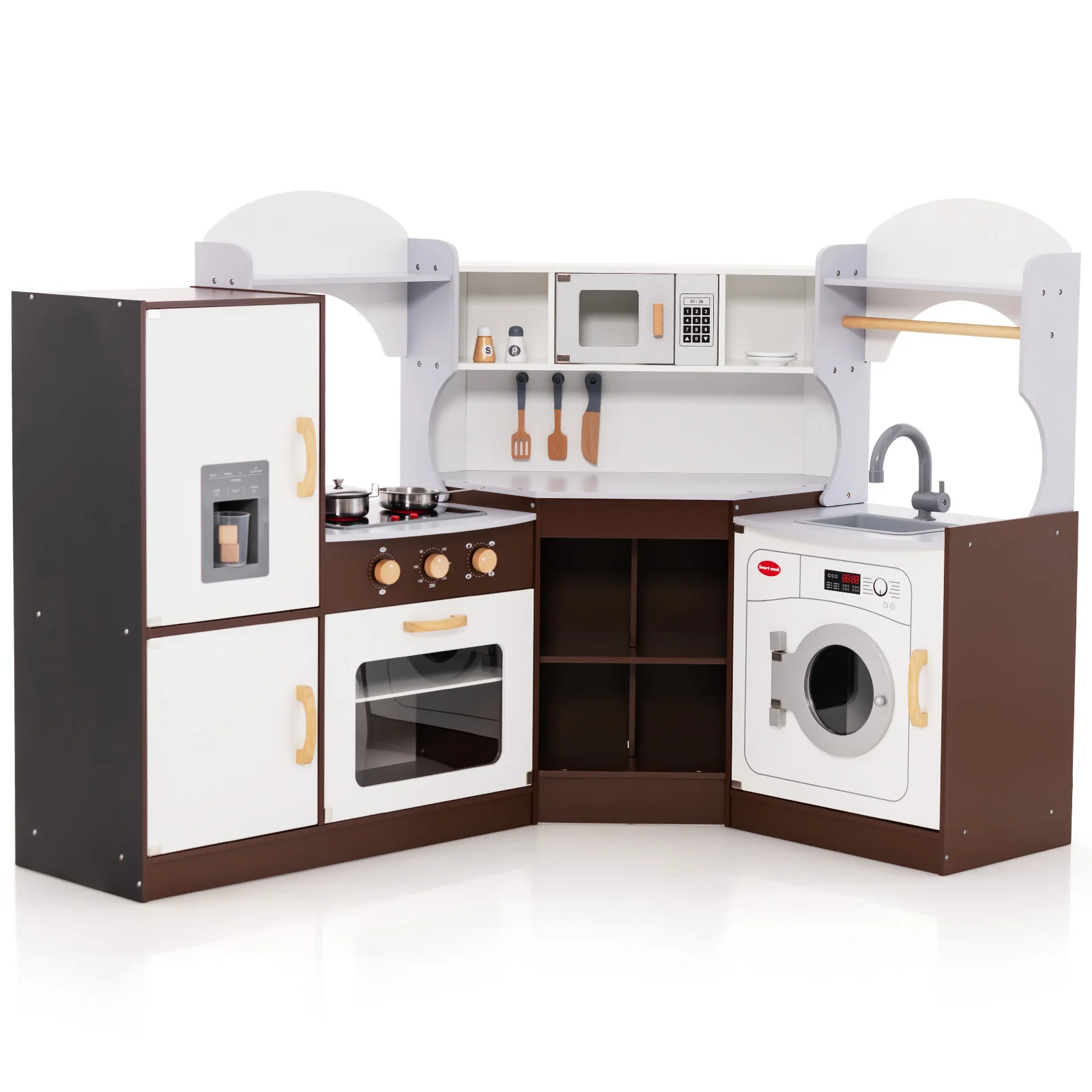 Corner Kids Play Kitchen with Washing Machine and Ice Maker Gift for Boys Girls - Image 11