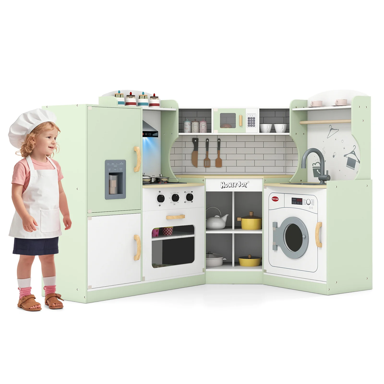 Corner Kids Play Kitchen with Washing Machine and Ice Maker Gift for Boys Girls - Image 34