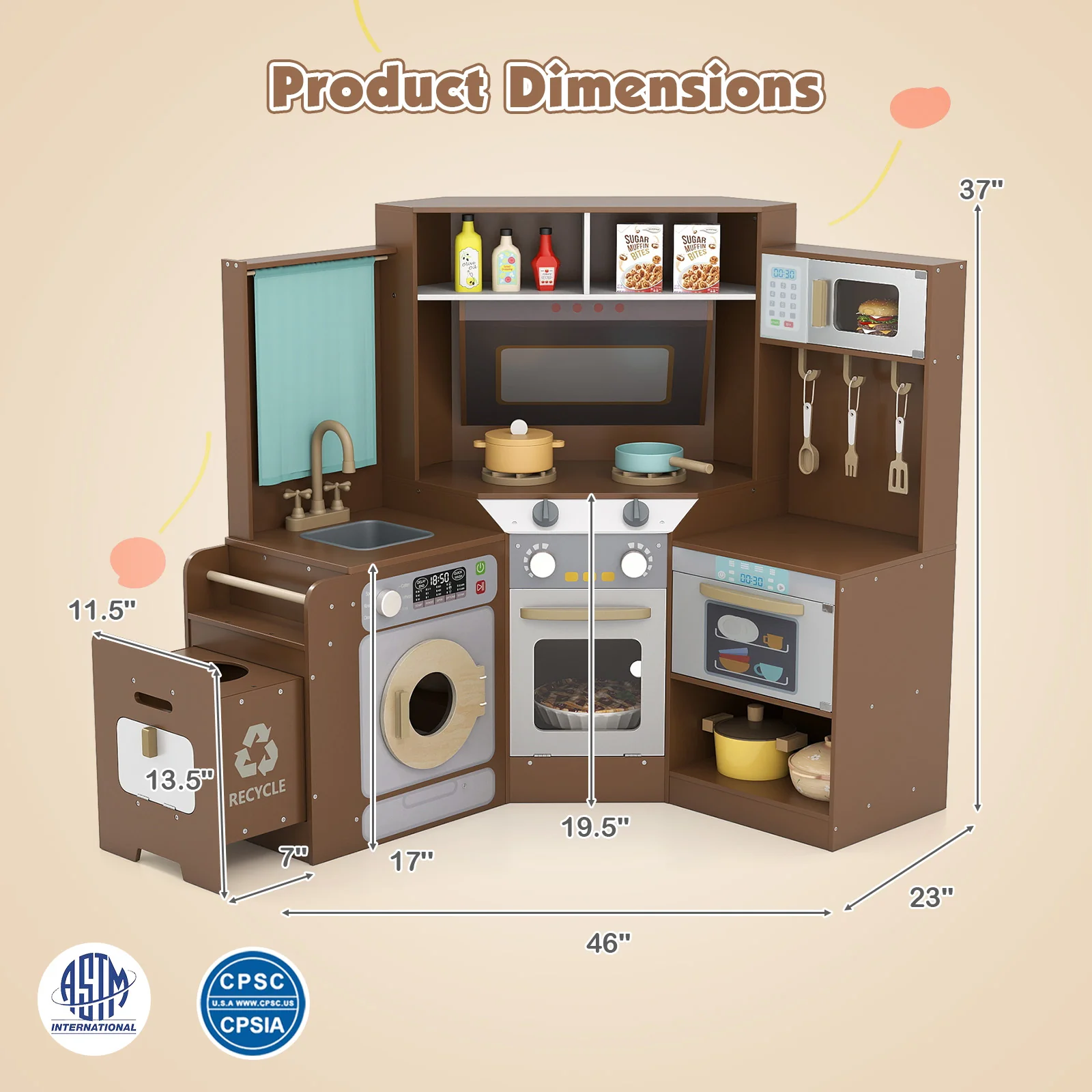 Corner Kitchen Toys with Lights and Sounds with Pull-out Trash Can and Stoves - Image 12