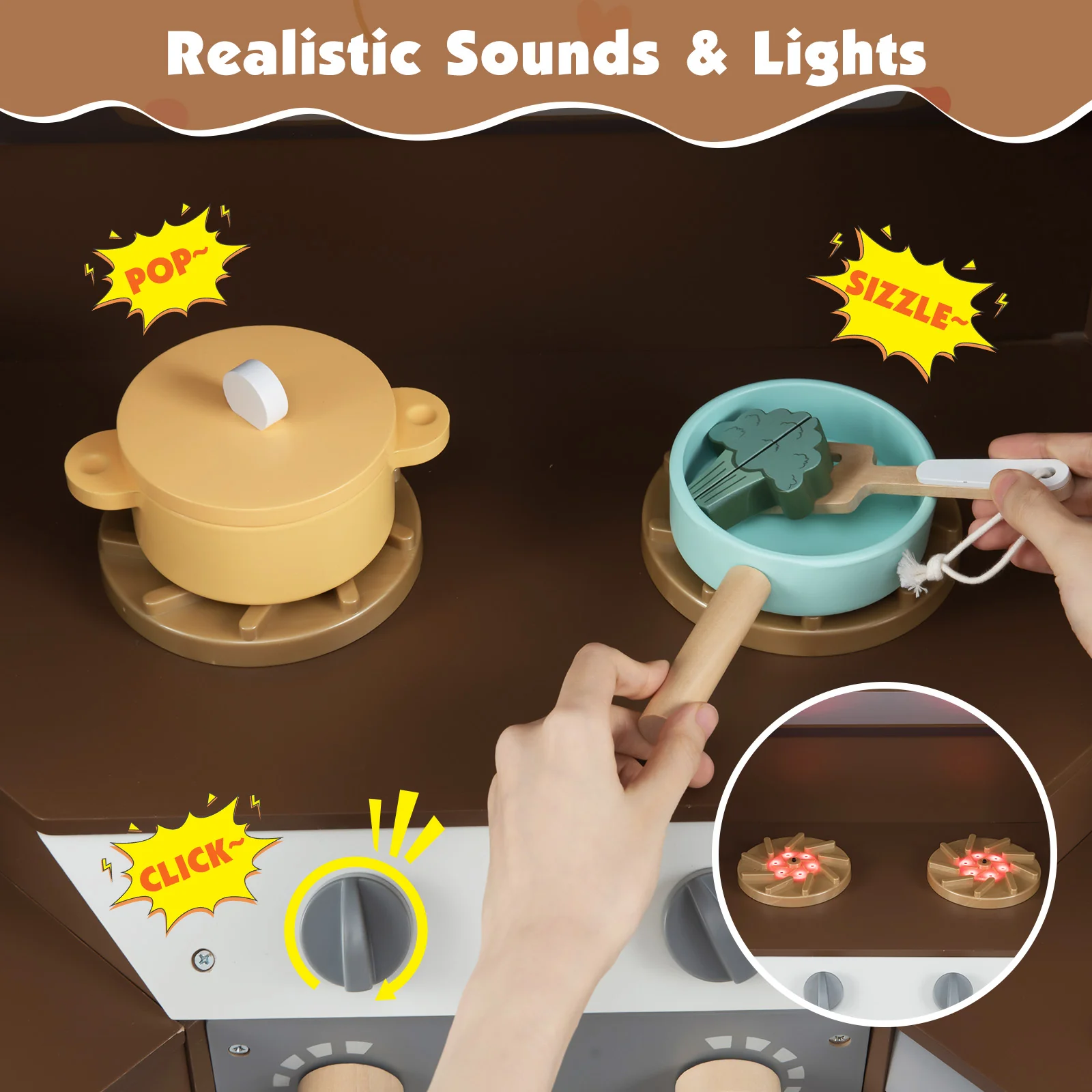 Corner Kitchen Toys with Lights and Sounds with Pull-out Trash Can and Stoves - Image 13