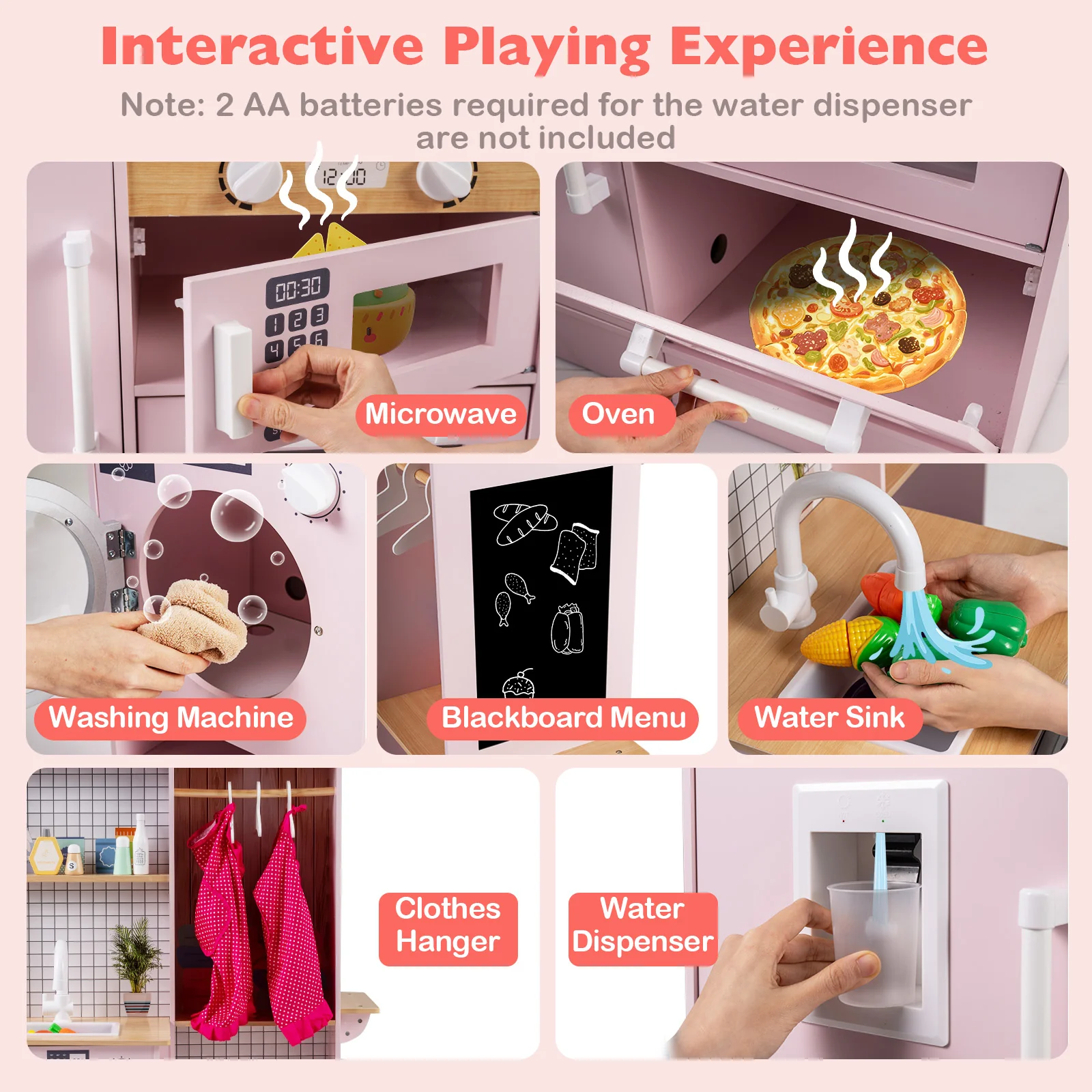 Dual-Sided Kids Play Kitchen with Water Dispenser and Range Hood for 3+ Years Old - Image 16