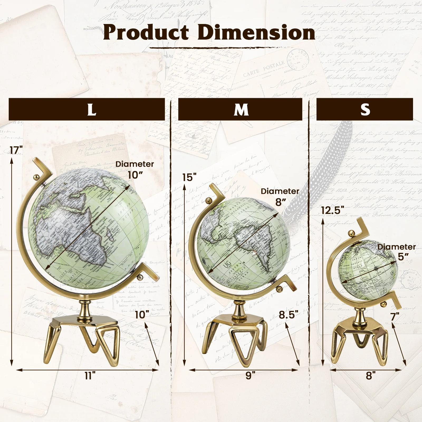Educational Geographic 5/8/10 Inch World Globe with Triangle Metal Stand - Image 20