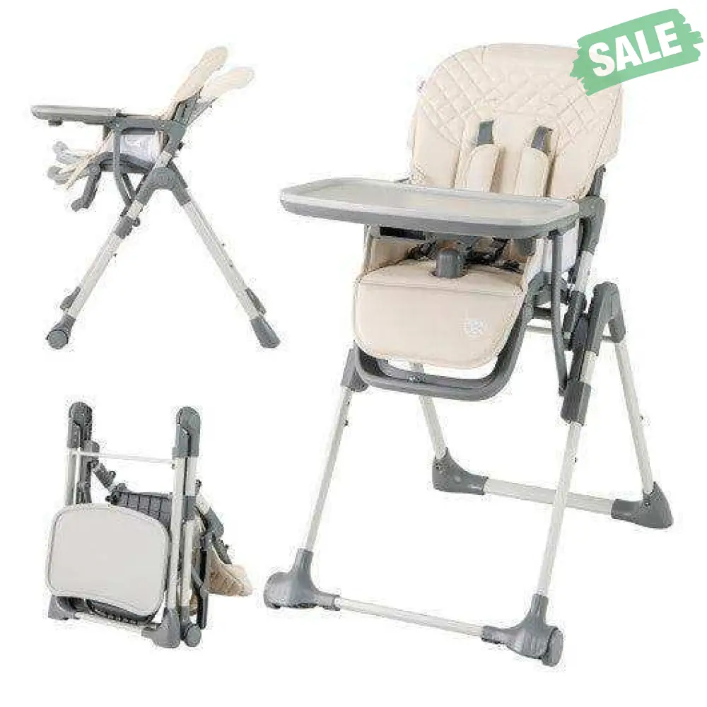 Foldable High Chair with Footrest and Detachable Tray-Beige - Image 3