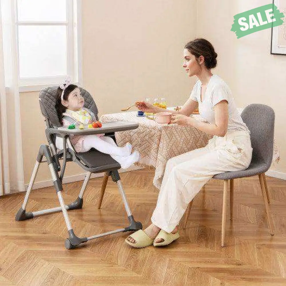 Foldable High Chair with Footrest and Detachable Tray-Beige - Image 8