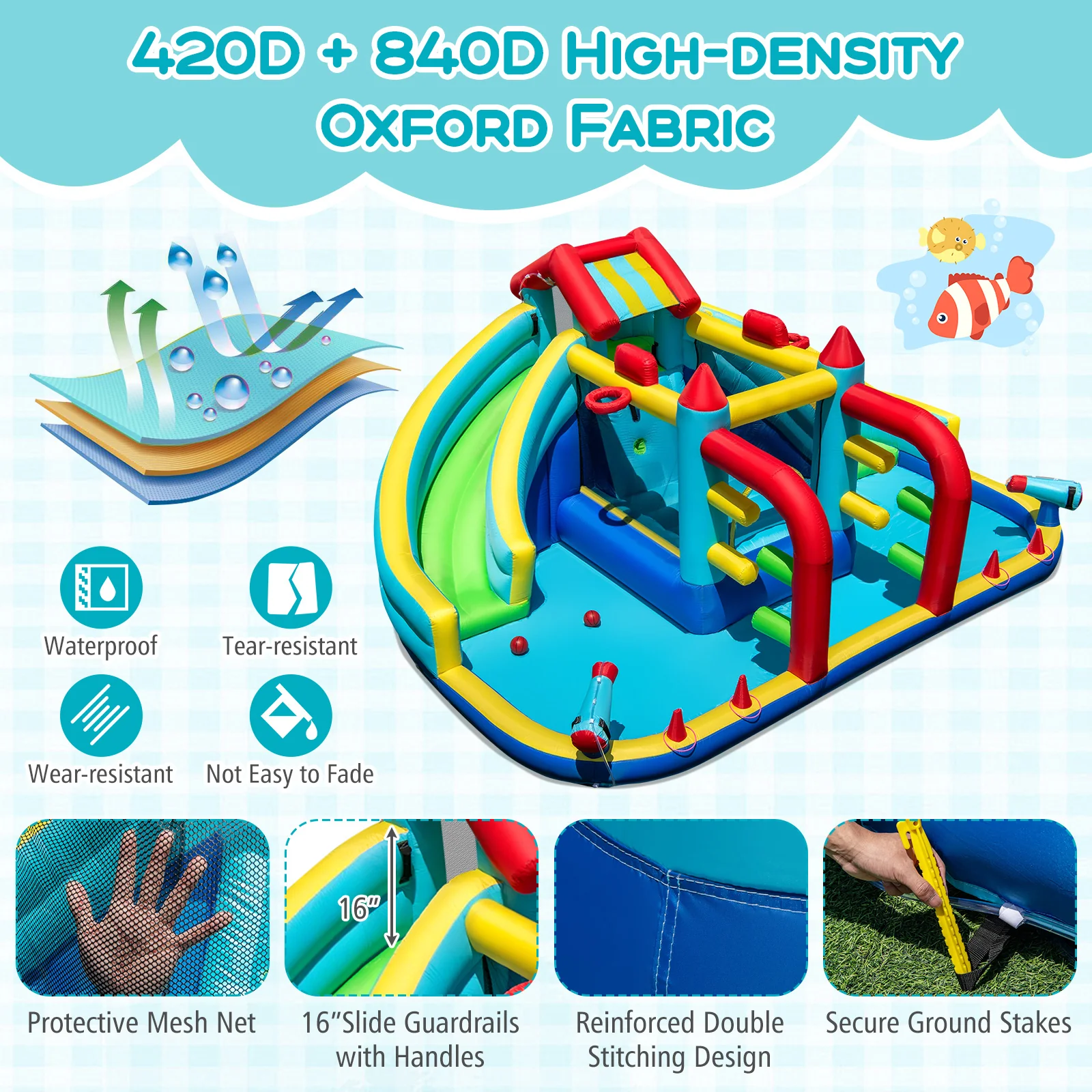 Inflatable Double Water Slide Park with Obstacle Course and 680W Blower - Image 6