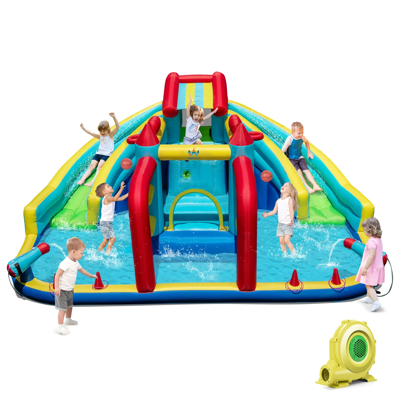 Inflatable Double Water Slide Park with Obstacle Course and 735W Blower - Image 5