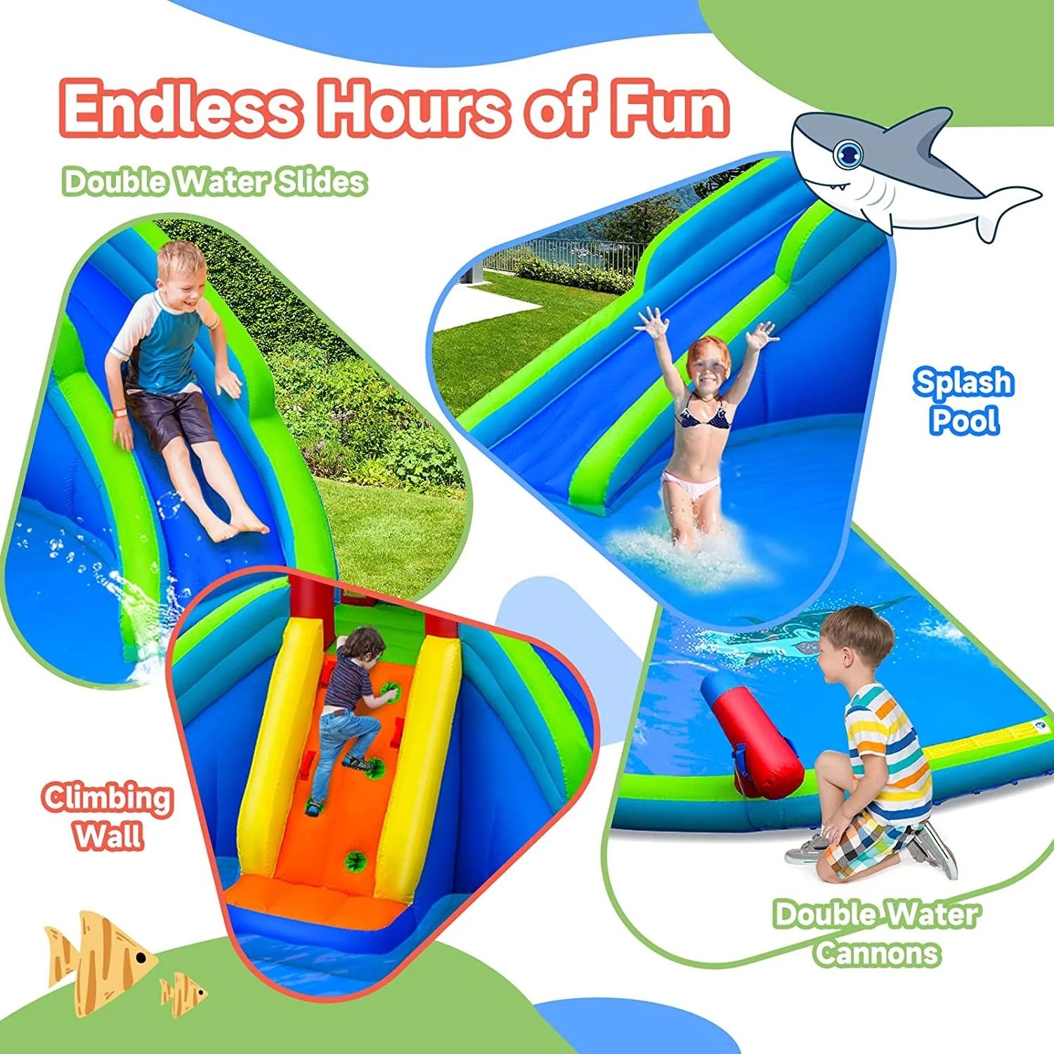 Inflatable Water Park Waterslide for Kids Backyard with 780W Air Blower - Image 2