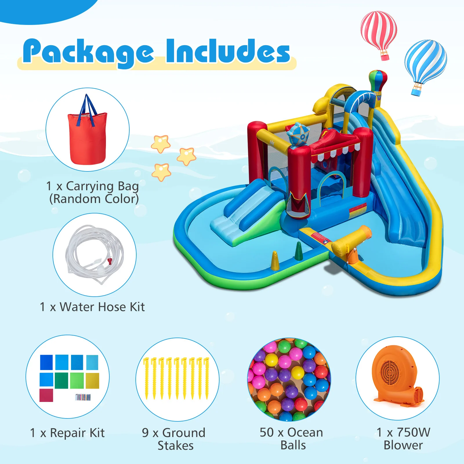 Inflatable Water Park with Splash Pool  50 Ocean Balls and 750W Blower - Image 5
