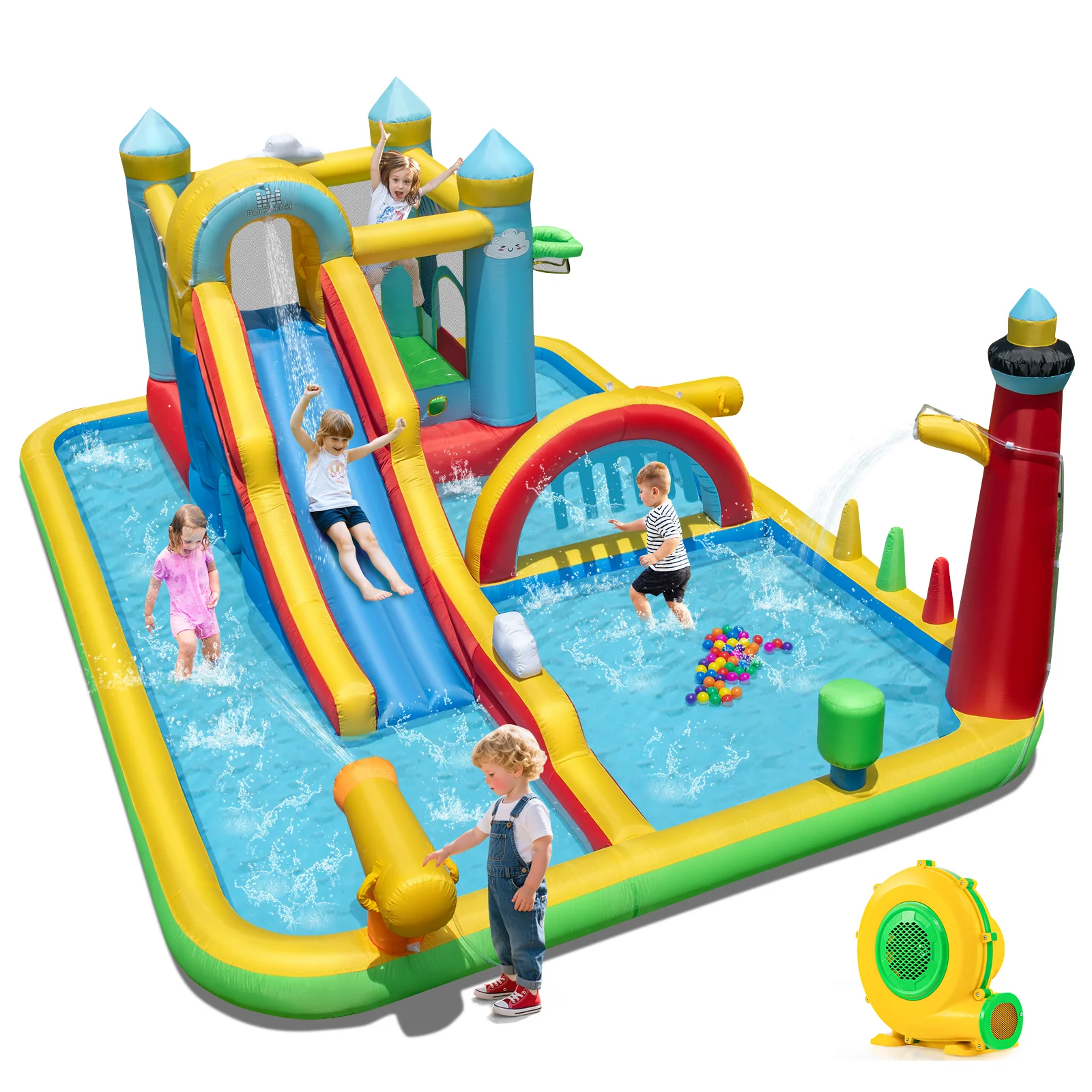Inflatable Water Slide Giant Water Park with Long Slide  750W Blower - Image 3