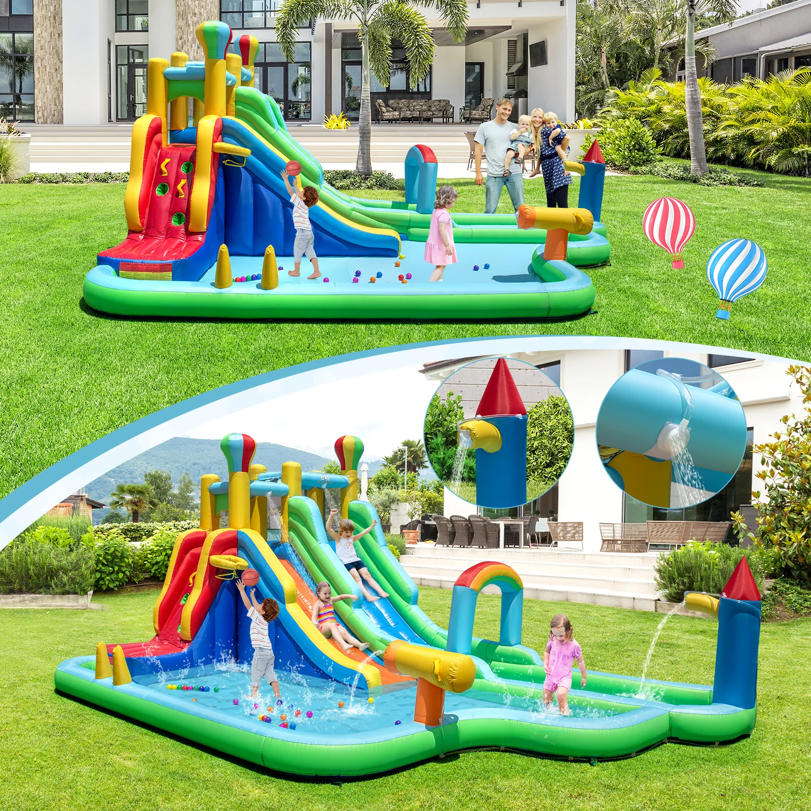 Inflatable Water Slide Park Giant Bounce House with Double Long Slides - Image 2