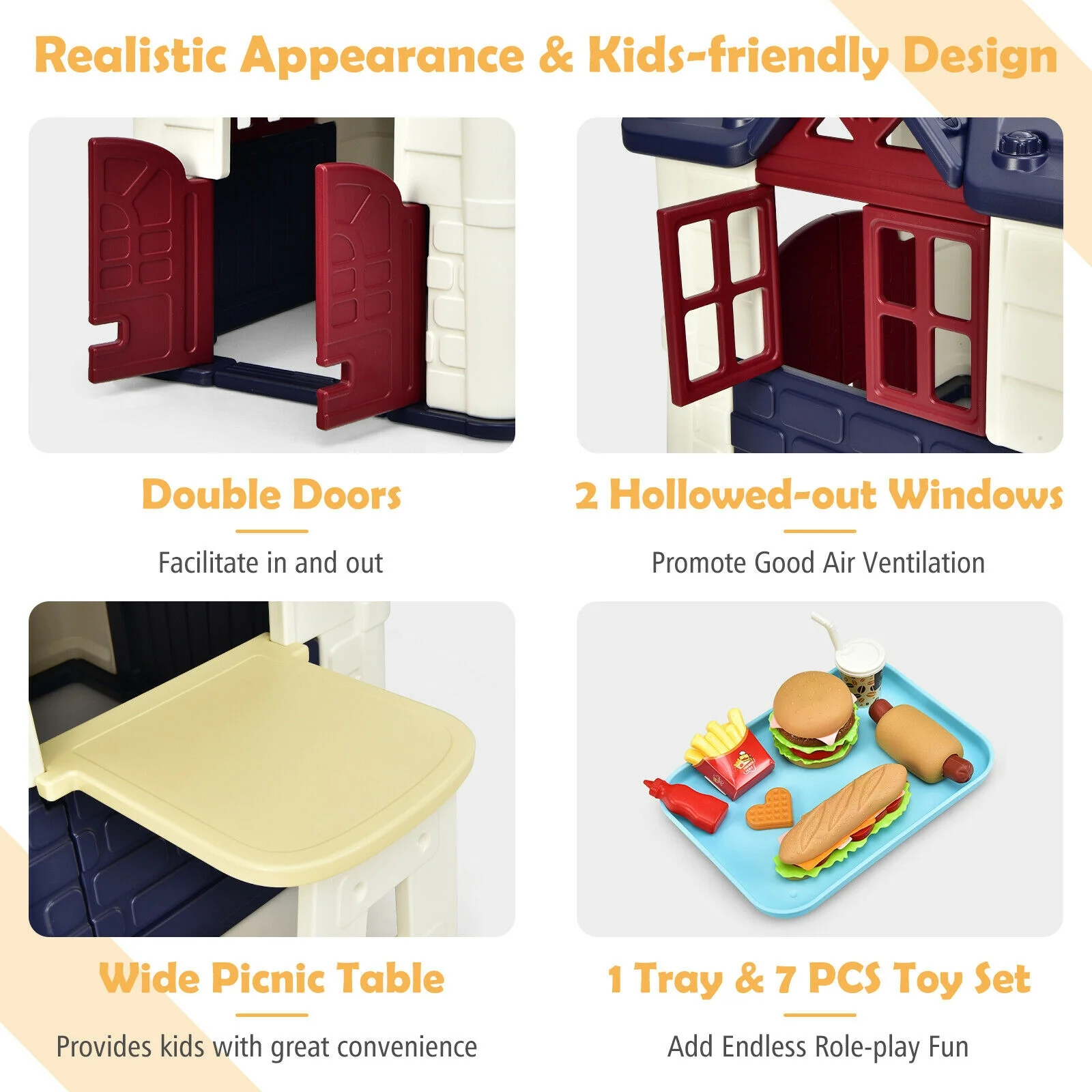 Kid’s Playhouse Pretend Toy House For Boys and Girls 7 Pieces Toy Set - Image 6