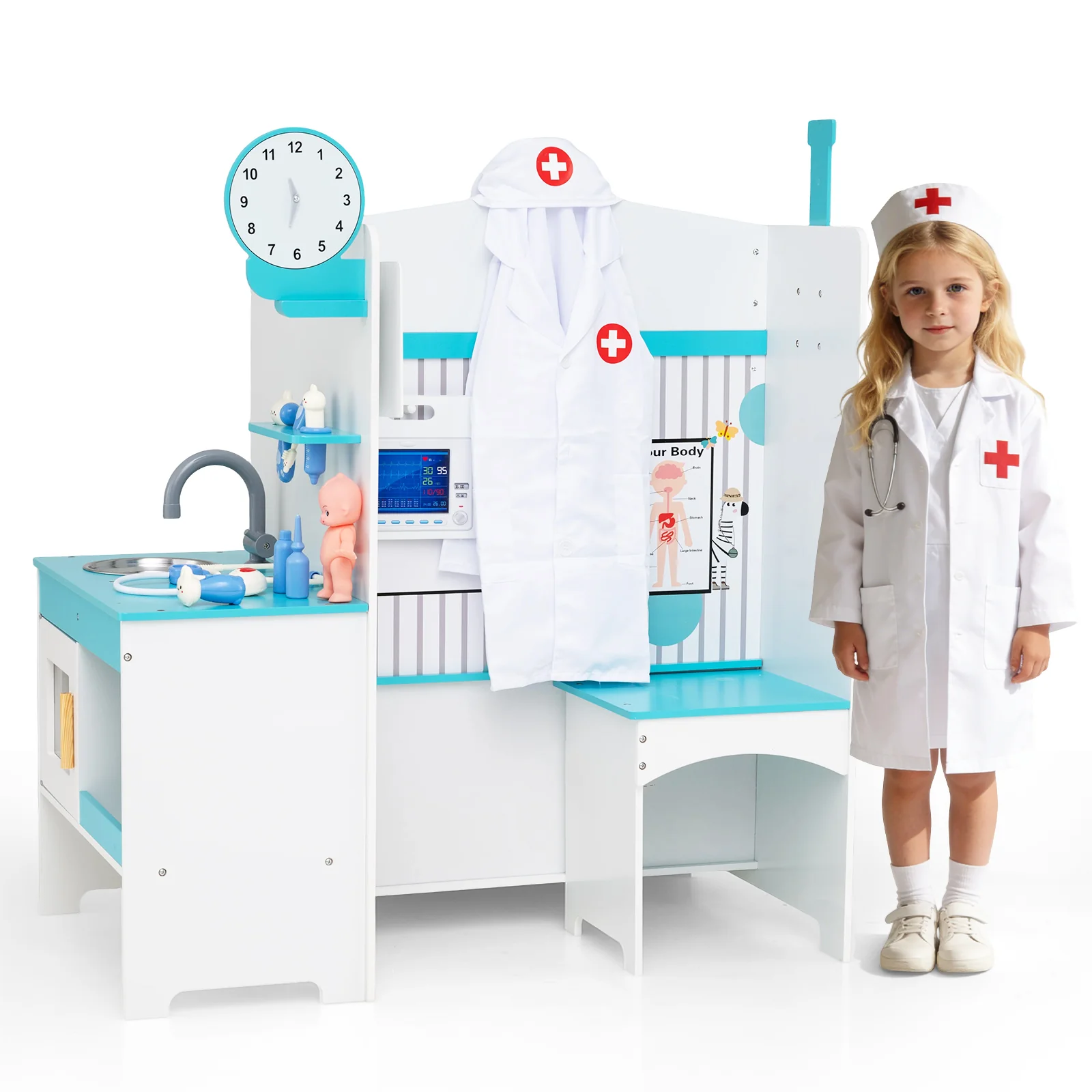 Kids Doctor Play Set with Adjustable Height Bar - Image 11